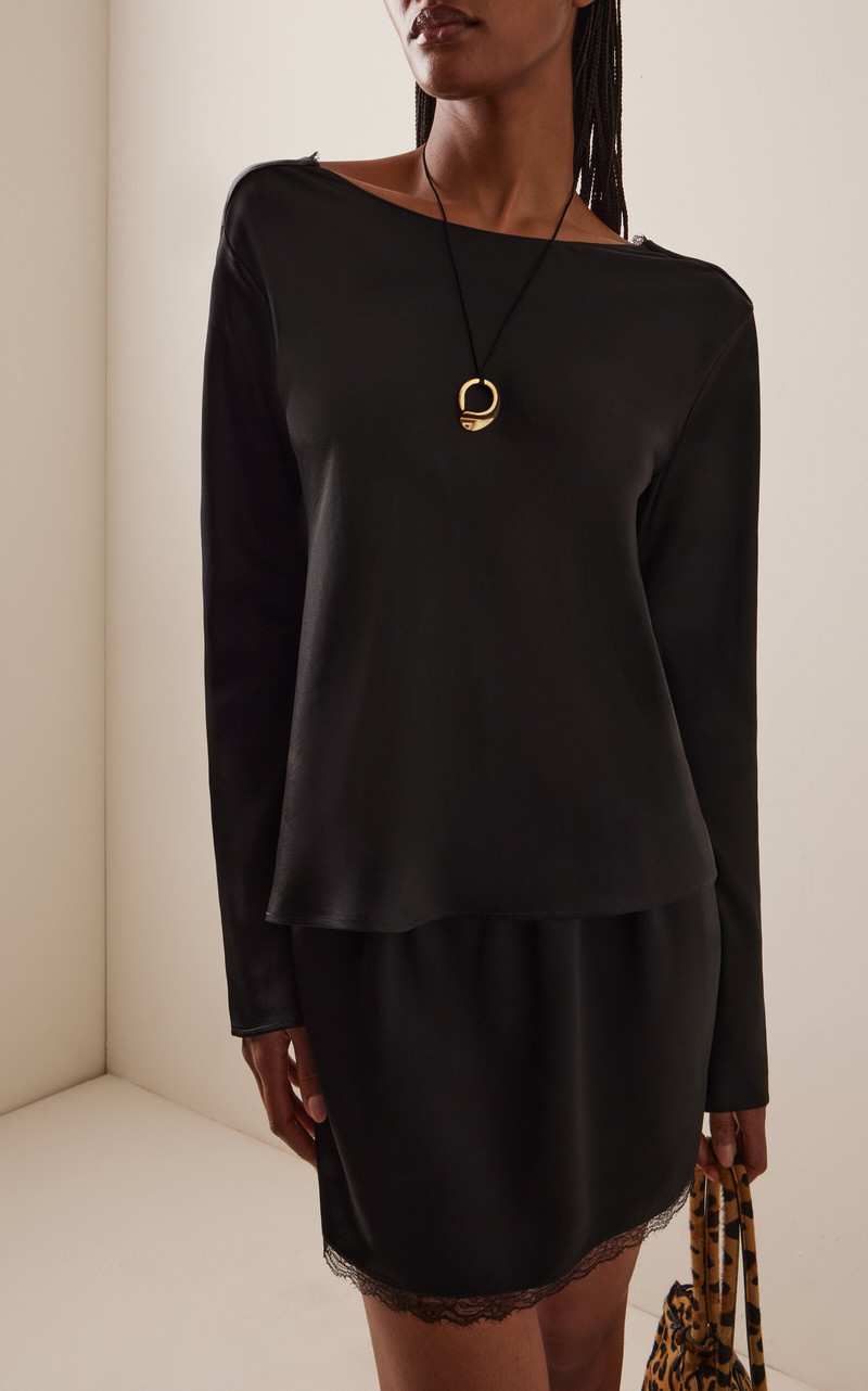 LESET Barb Lace-Trimmed Satin Top black outlook
