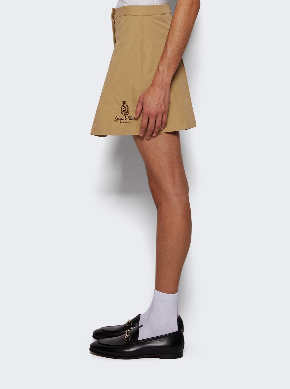 Sporty & Rich Vendome Double Pleat Skirt Beige And Chocolate
