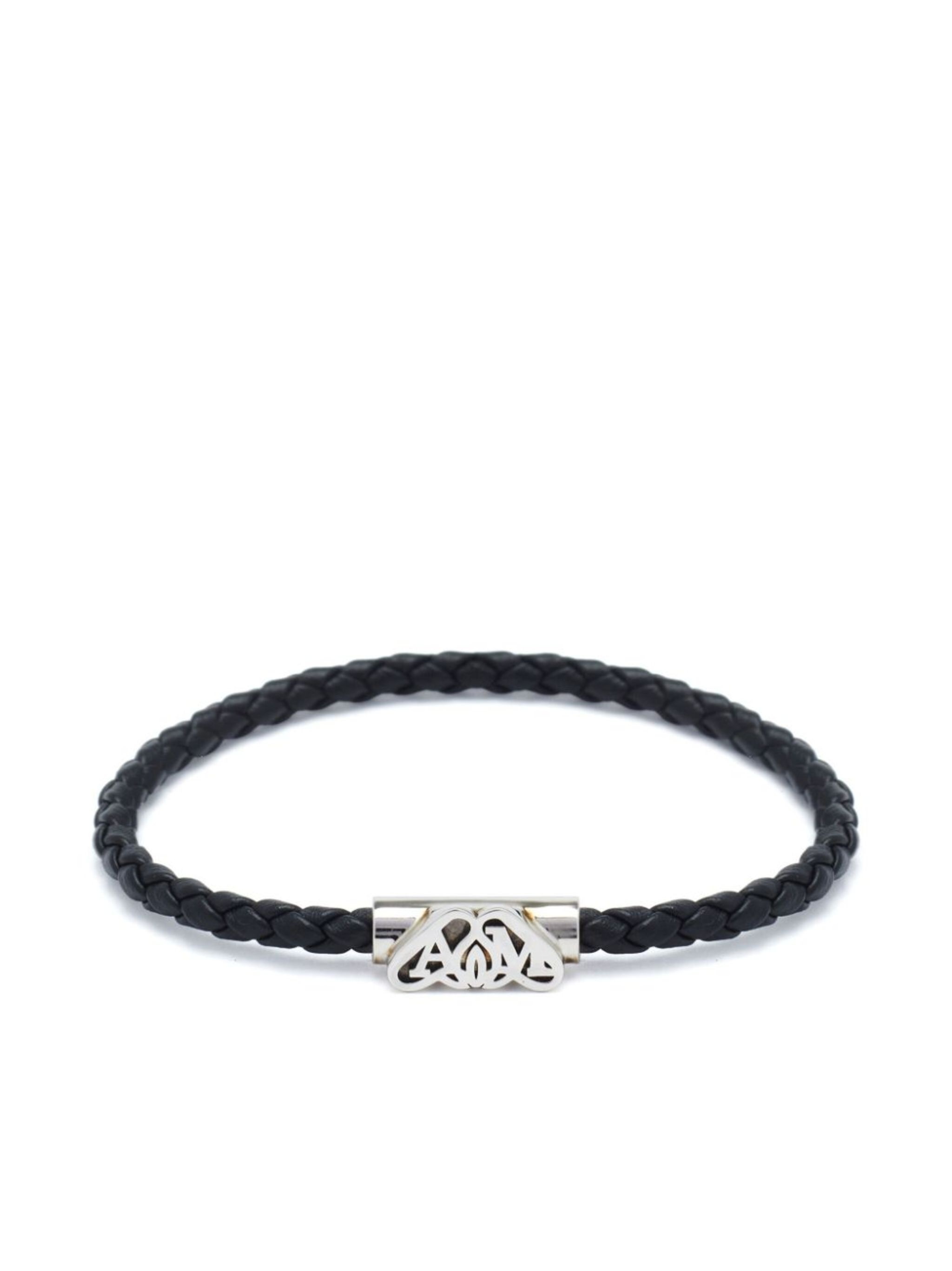 logo-charm braided leather bracelet - 1