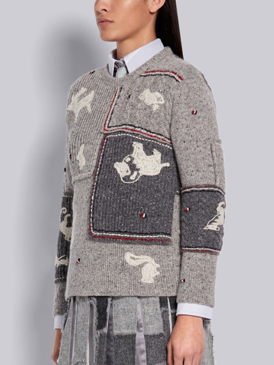 Thom Browne Light Grey Wool Mohair Tweed Hand Embellished Animal Icon Crewneck Pullover outlook