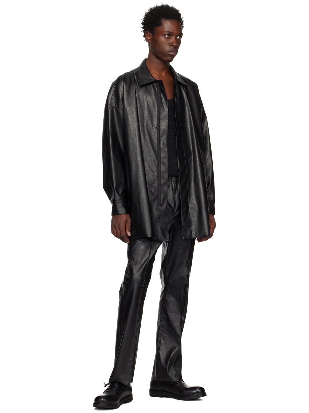 ジャケット・アウター N.HOOLYWOOD FAKE LEATHER JACKET N.Hoolywood Black Half Coat Faux-Leather Jacket | REVERSIBLE