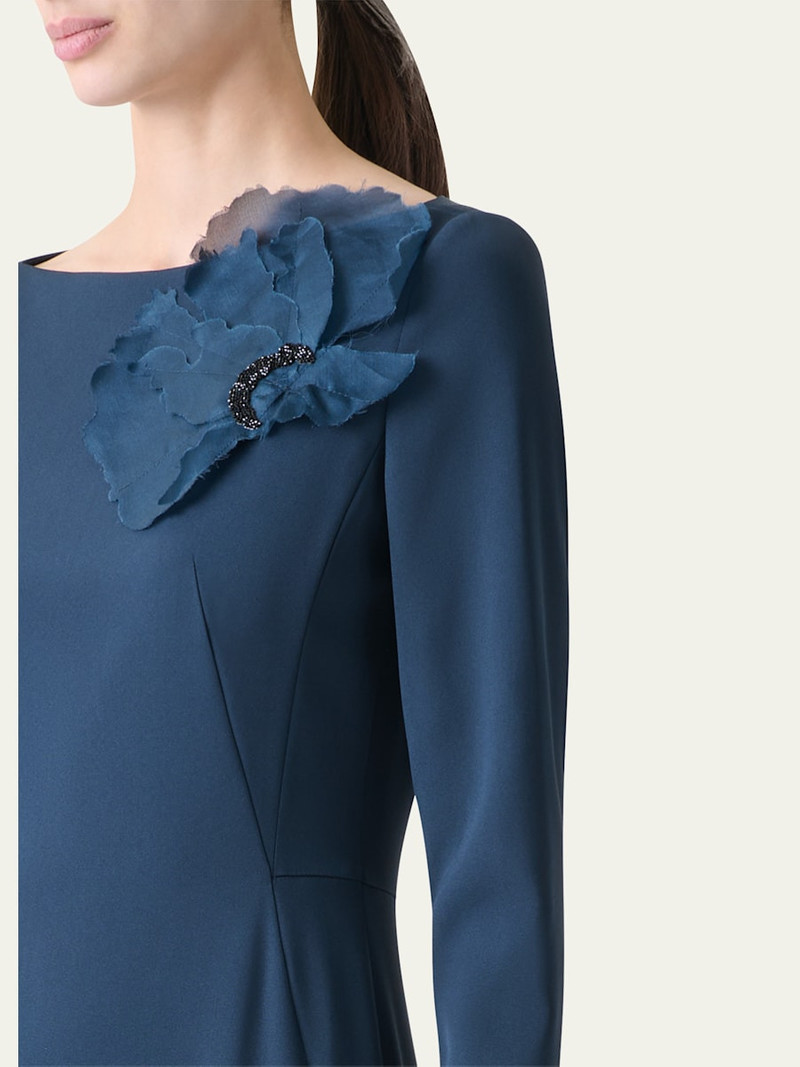 AKRIS Organza Anemone Corsage Long-Sleeve Crepe Gown outlook