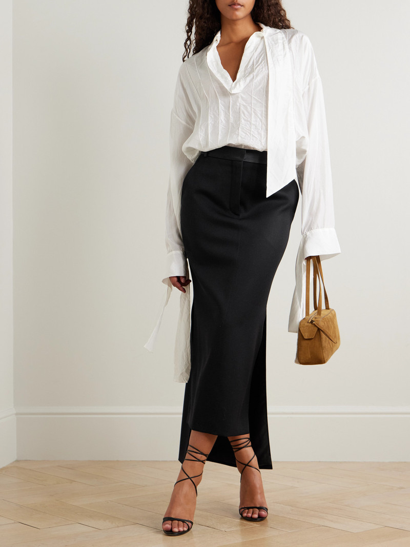 Lanvin Asymmetric Satin-trimmed Wool Skirt outlook