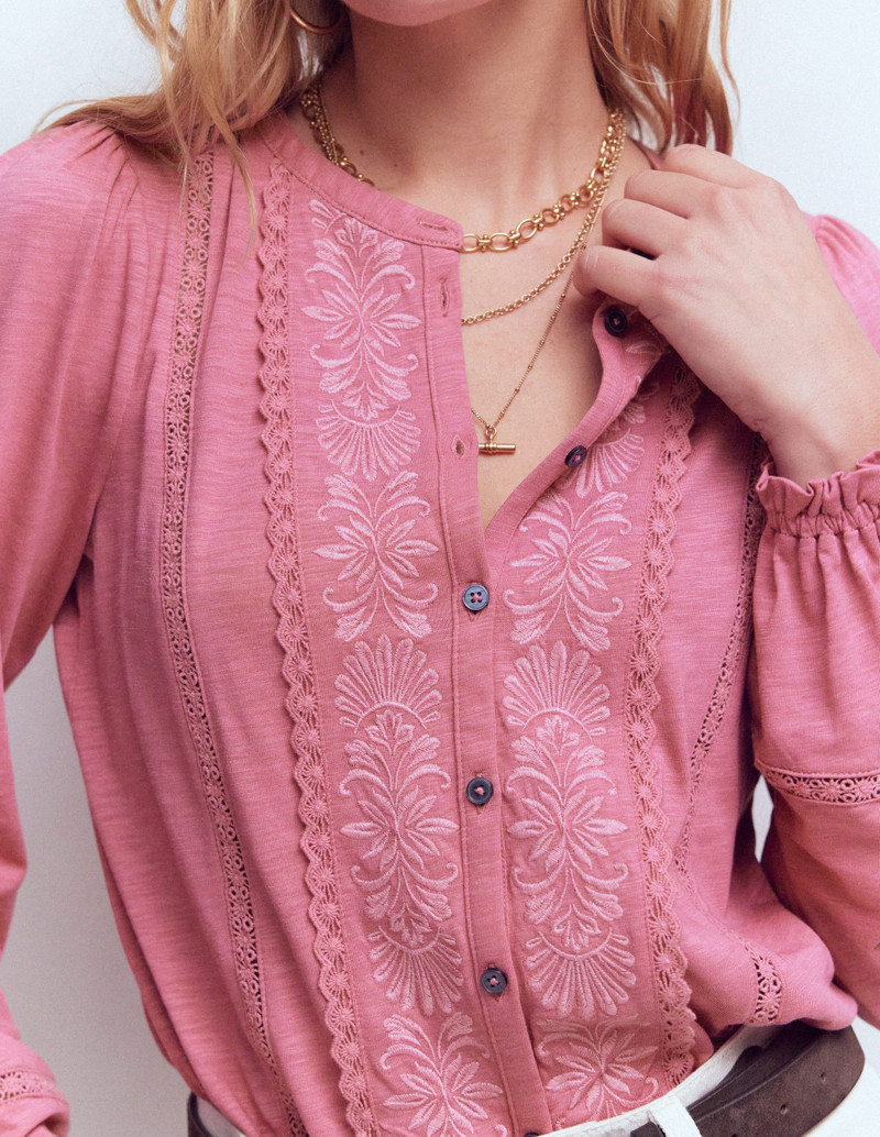 Embroidered Jersey Shirt-Pink Heather 3