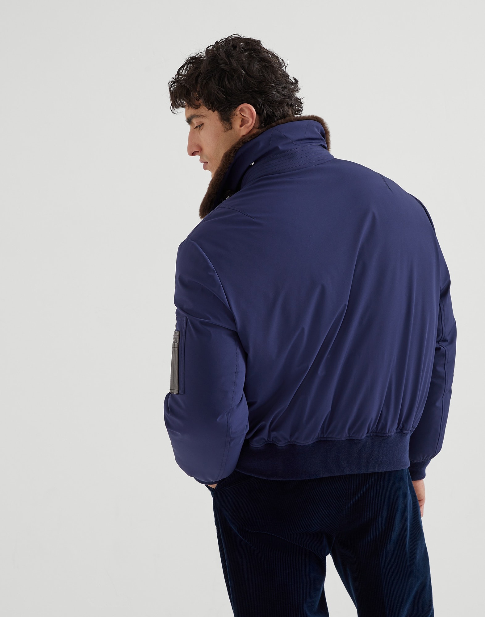 Stretch bonded nylon down jacket with shearling-lined collar - 2