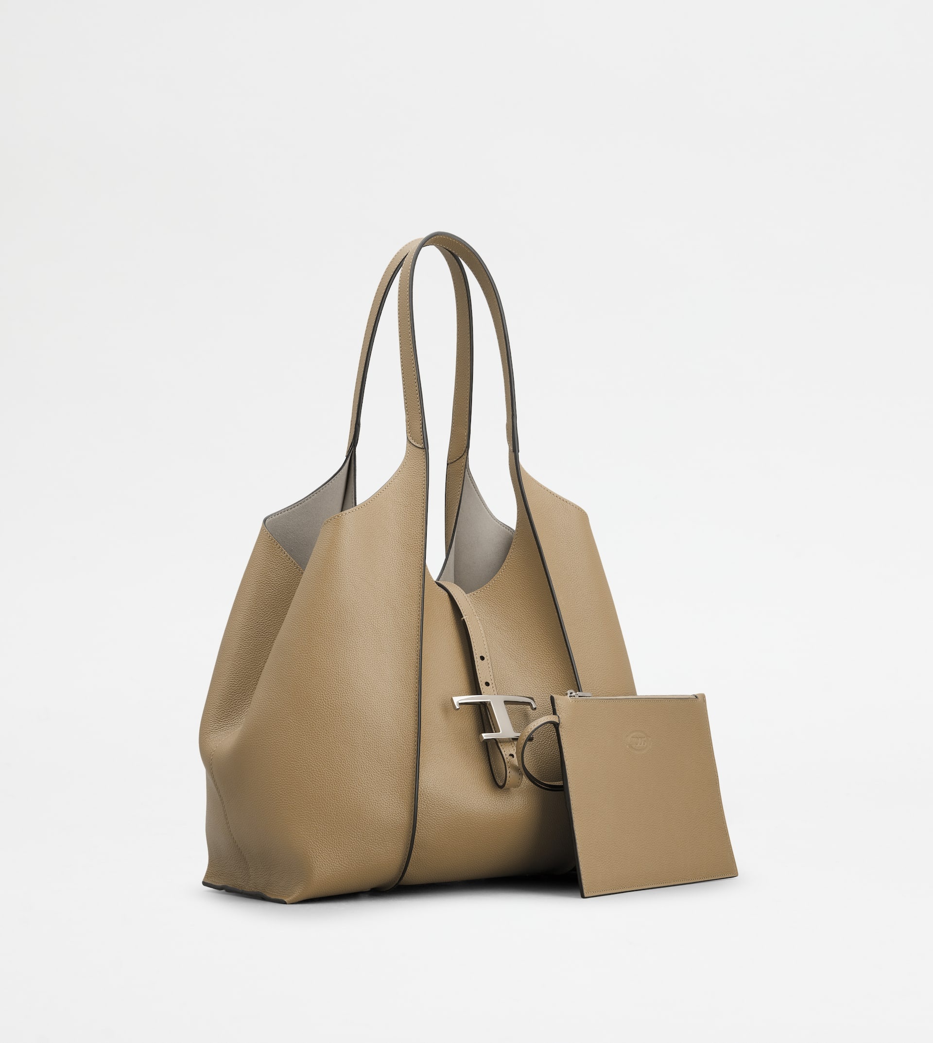 T TIMELESS SHOPPING BAG IN LEATHER SMALL - BEIGE - 2