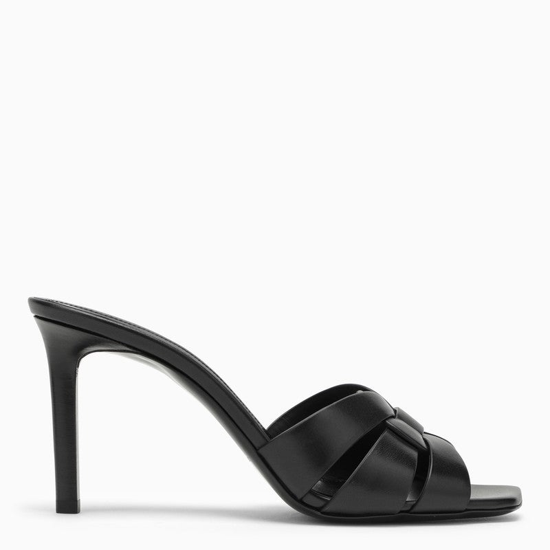 Saint Laurent Tribute Black Leather Heeled Mule Women - 1