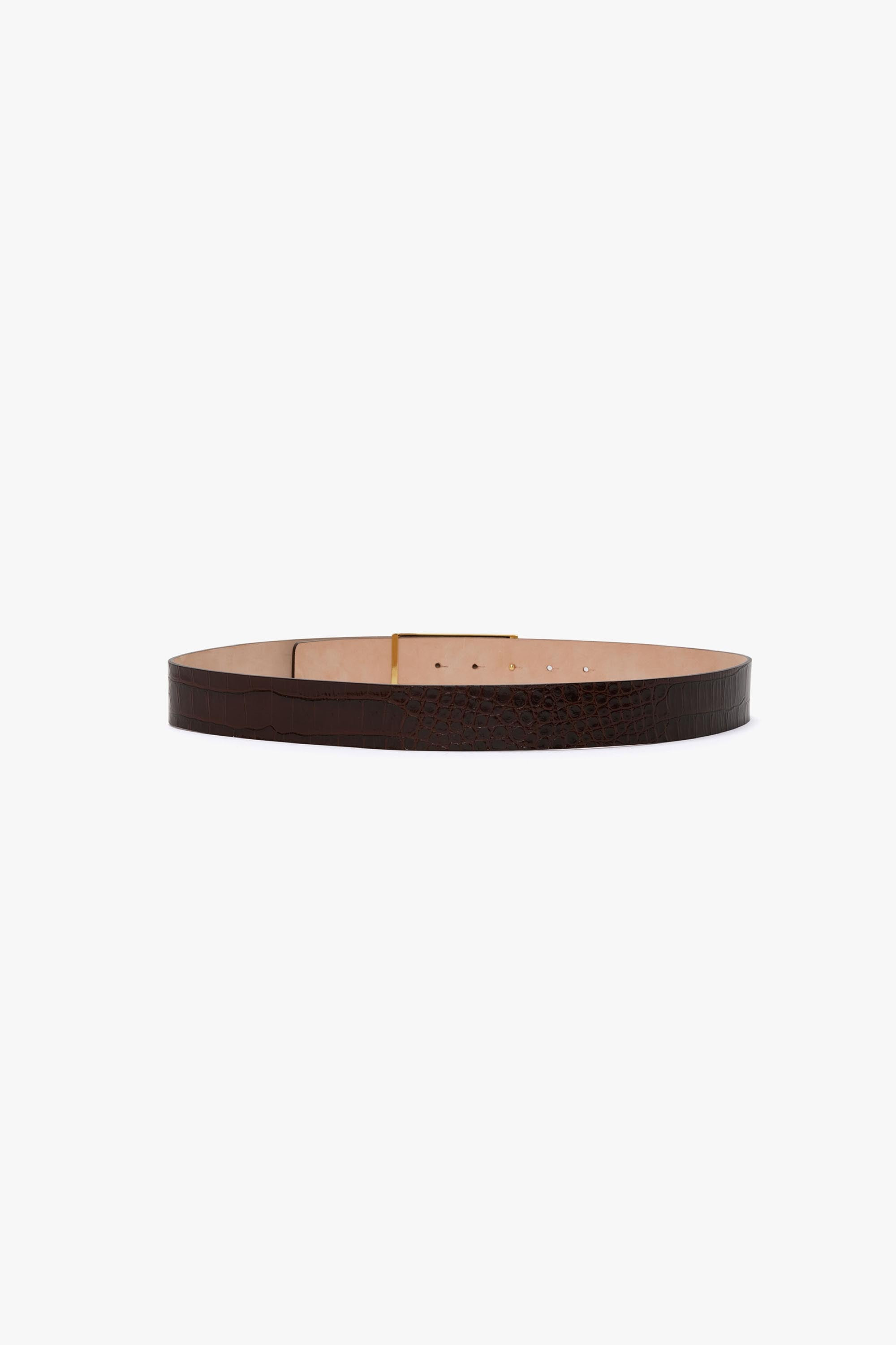Jumbo Frame Belt In Dark Brown Croc Embossed Leather - 3