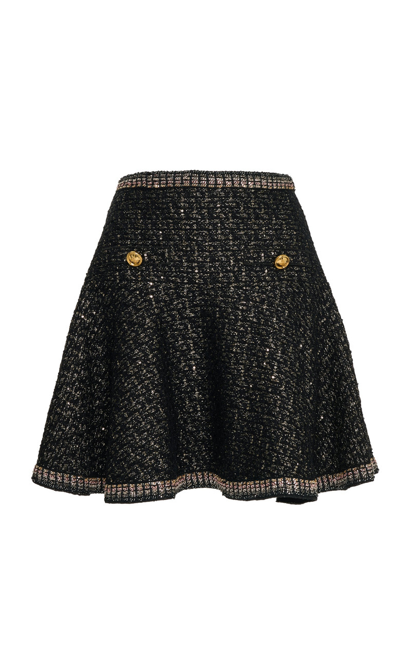 Metallic Bouclé Skater 미니 스커트 검정 - 1