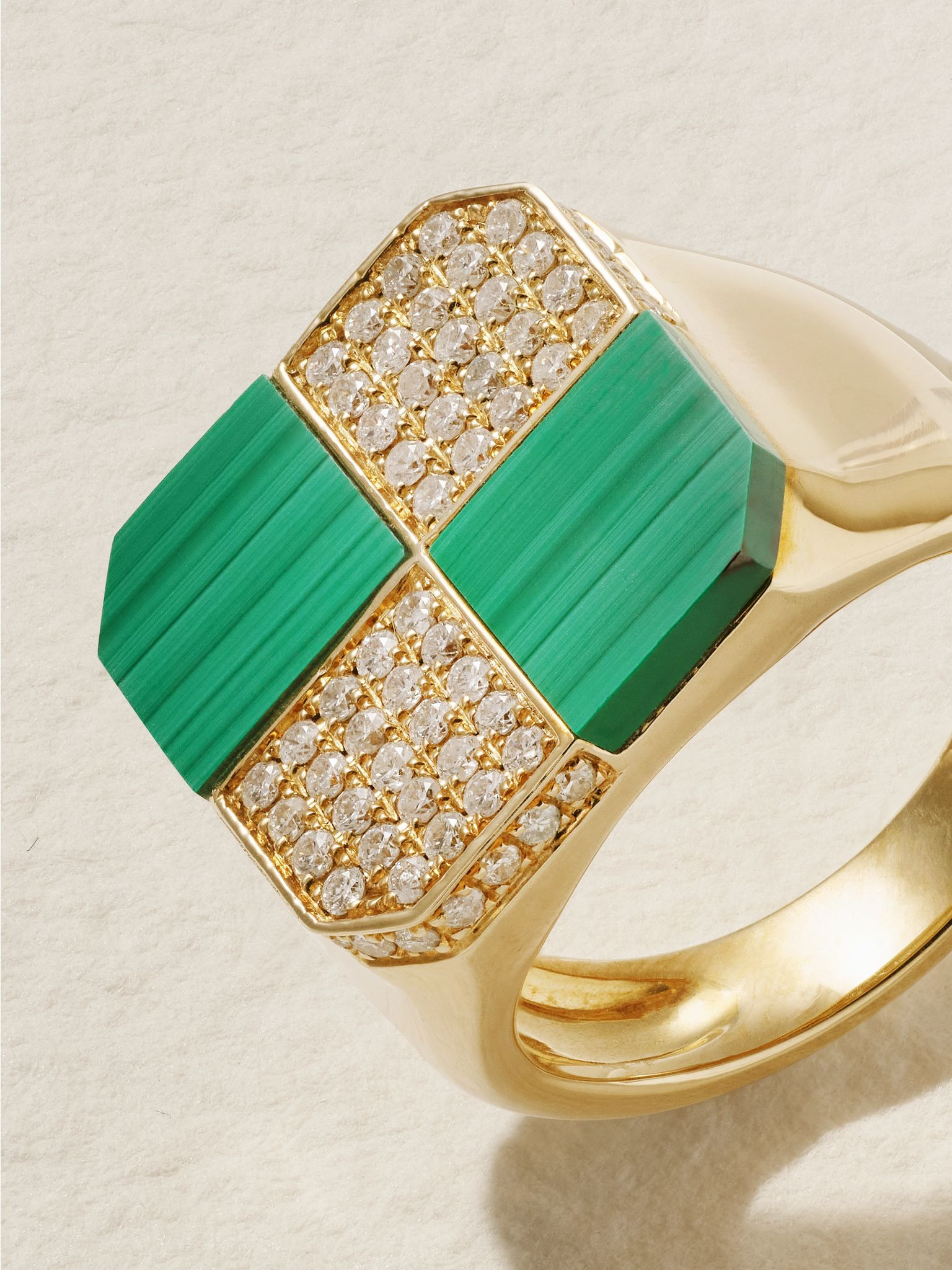9-karat gold malachite, and diamond ring Gold - 4