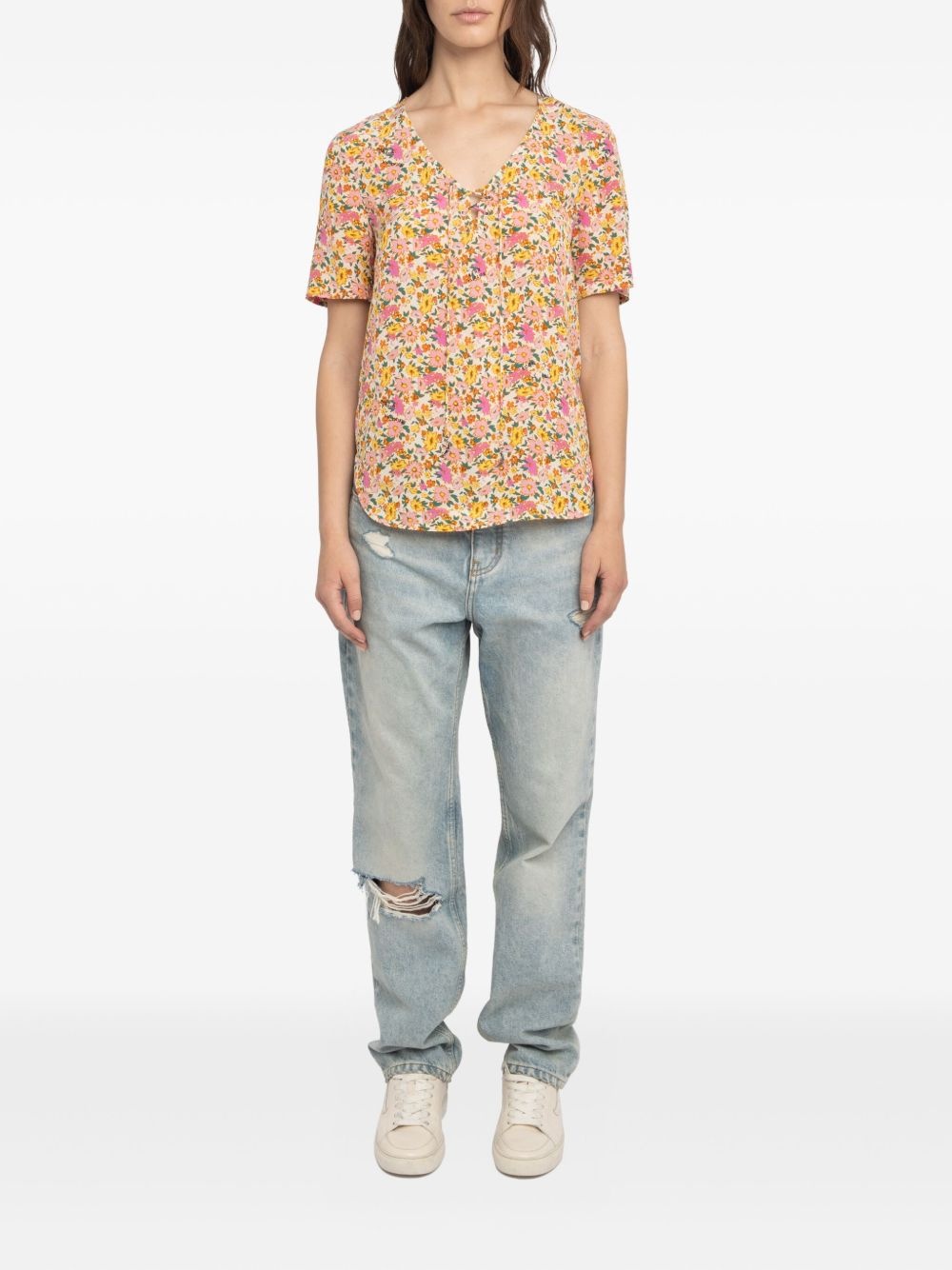 floral-print short-sleeve top - 2