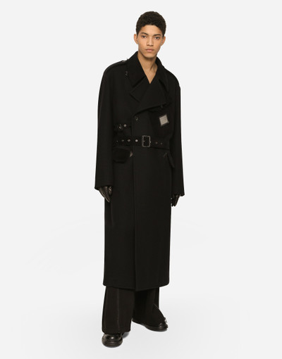 Dolce & Gabbana Double-breasted baize trench coat with logo label outlook