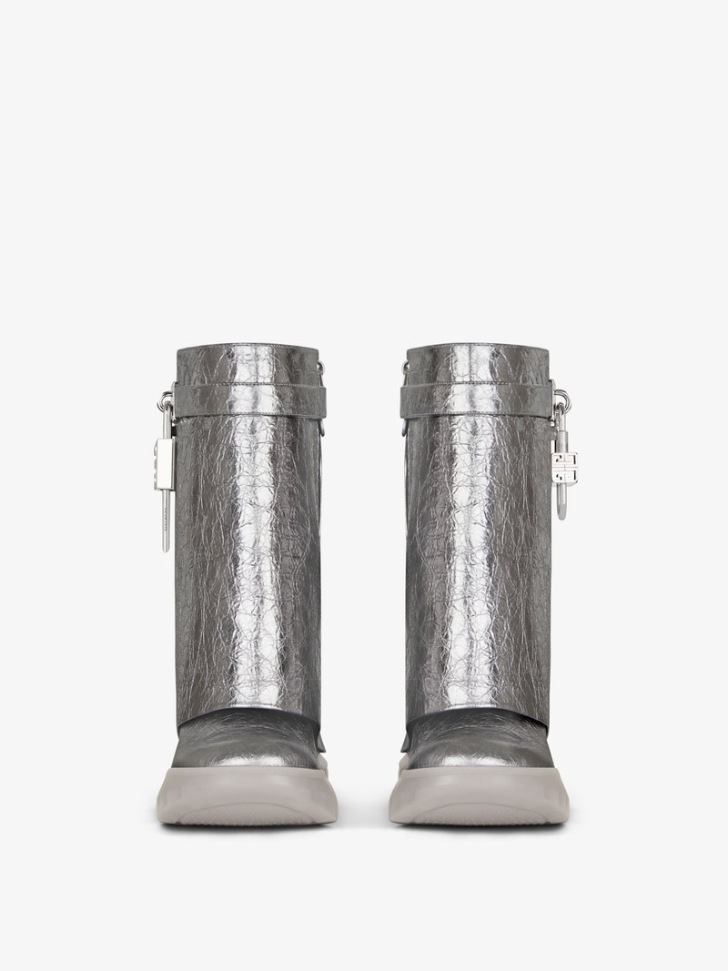 Givenchy SHARK LOCK BIKER ANKLE BOOTS IN LAMINATED LEATHER outlook