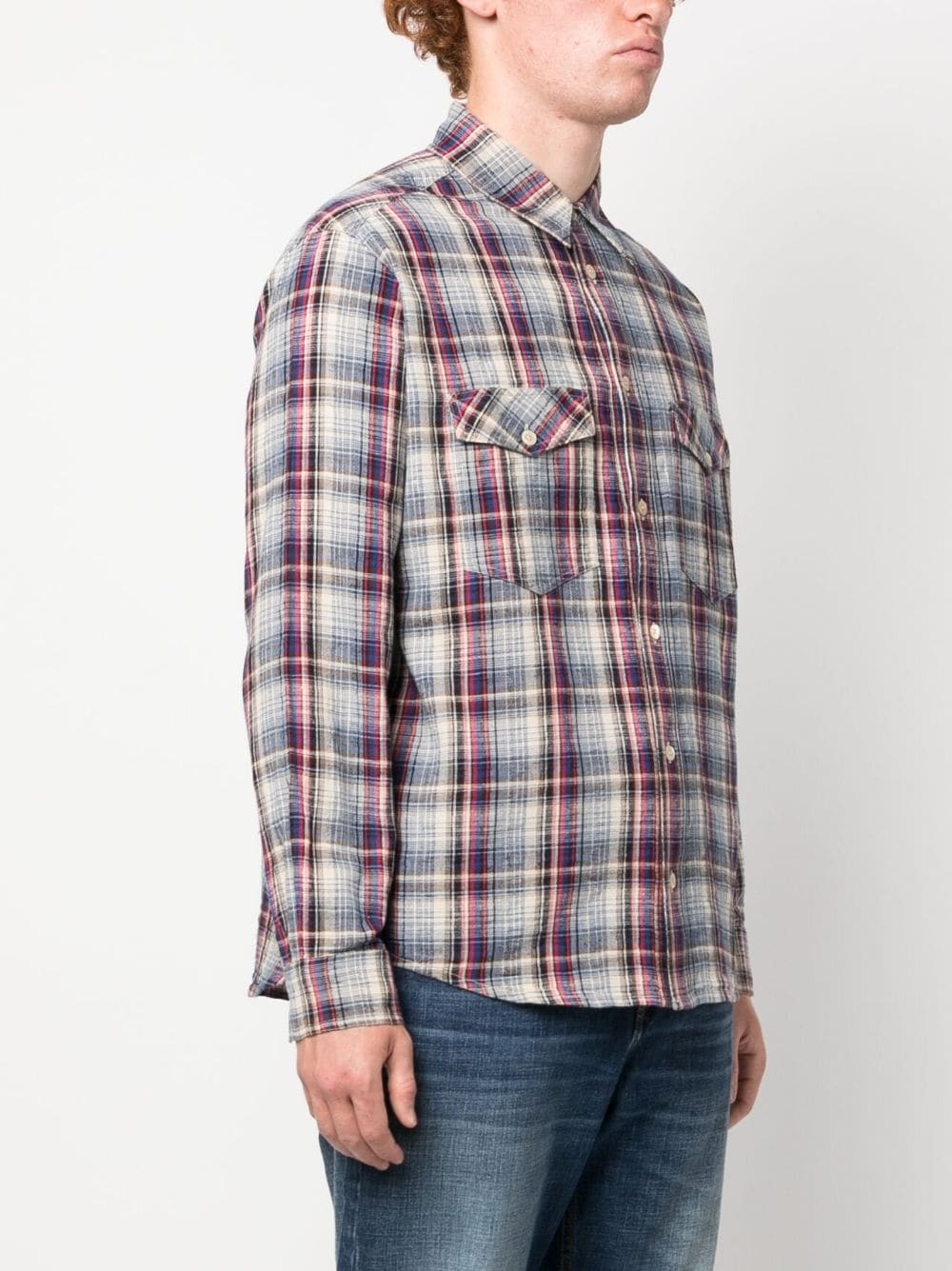 check-print two-pocket shirt - 3