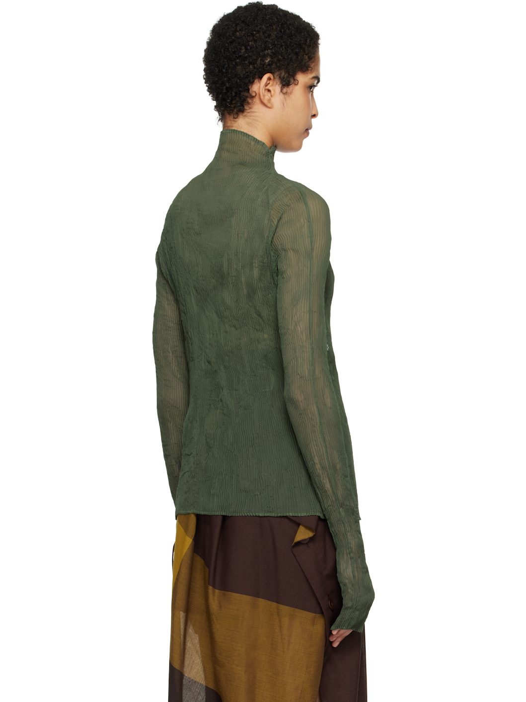 Khaki Chiffon Twist 3 Turtleneck - 3