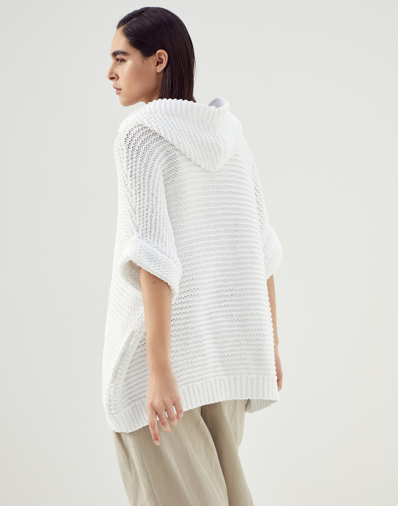 Cotton soft feather yarn link stitch poncho-style cardigan with monili 2