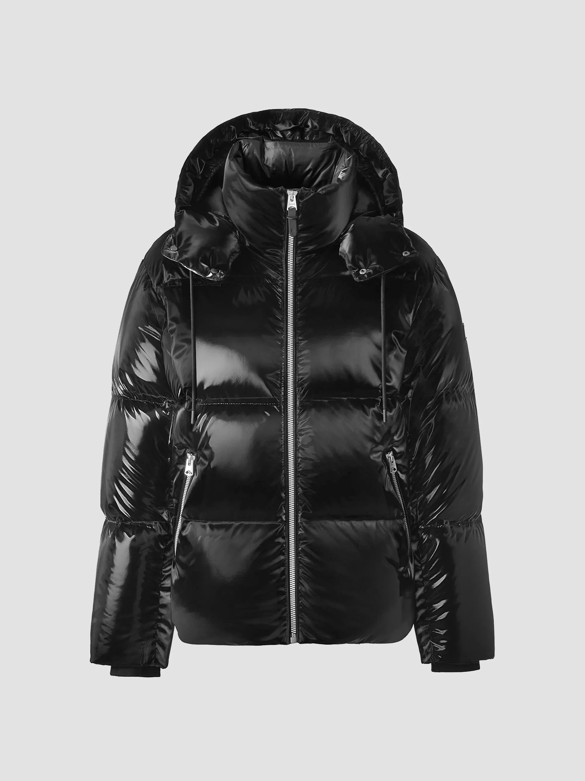 Men's Kent High-Gloss Hooded Down Jacket - Black - 1