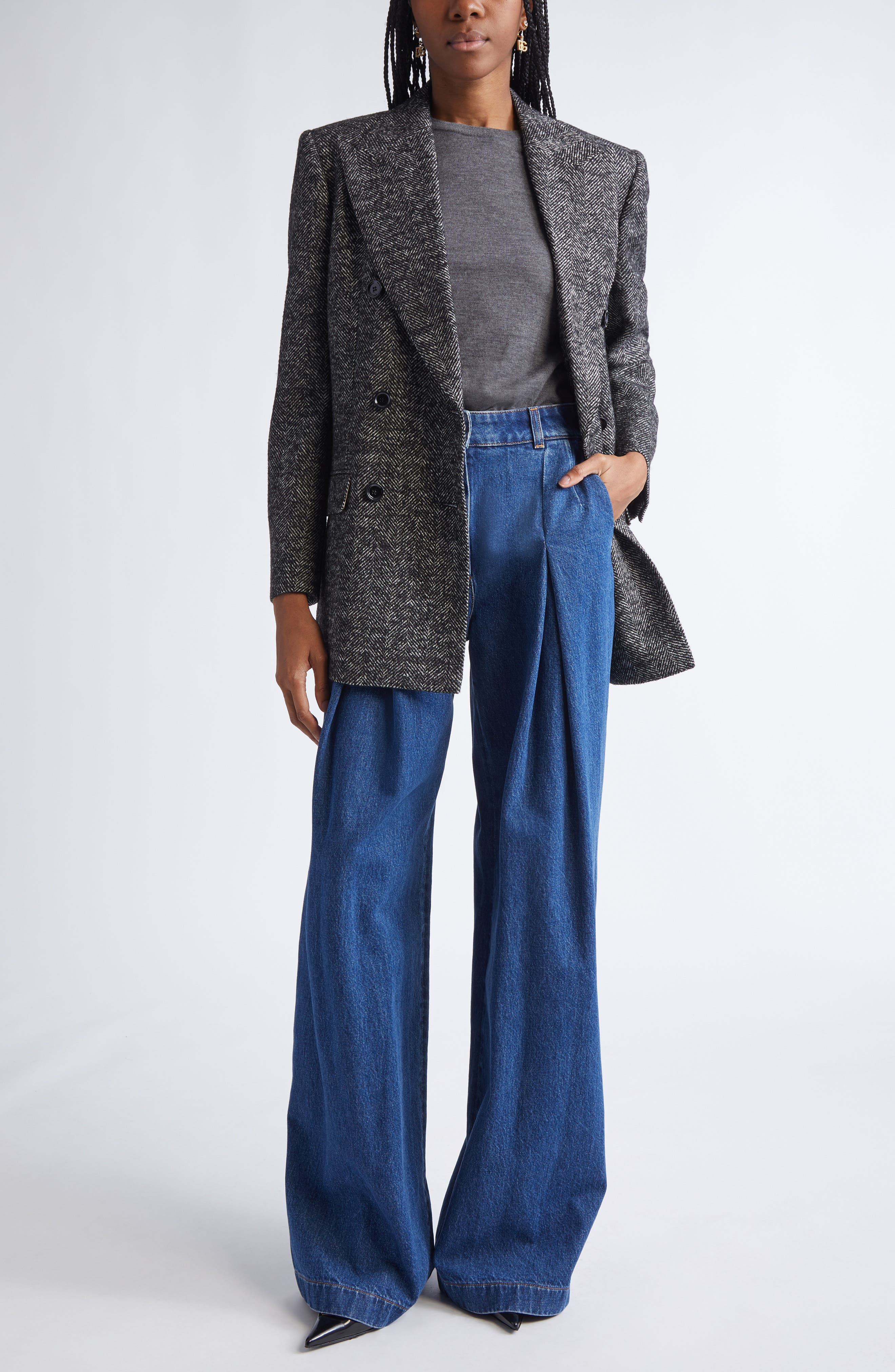 Dolce&Gabbana Pleated High Waist Wide Leg Denim Trousers in S9001 Blue at Nordstrom - 2