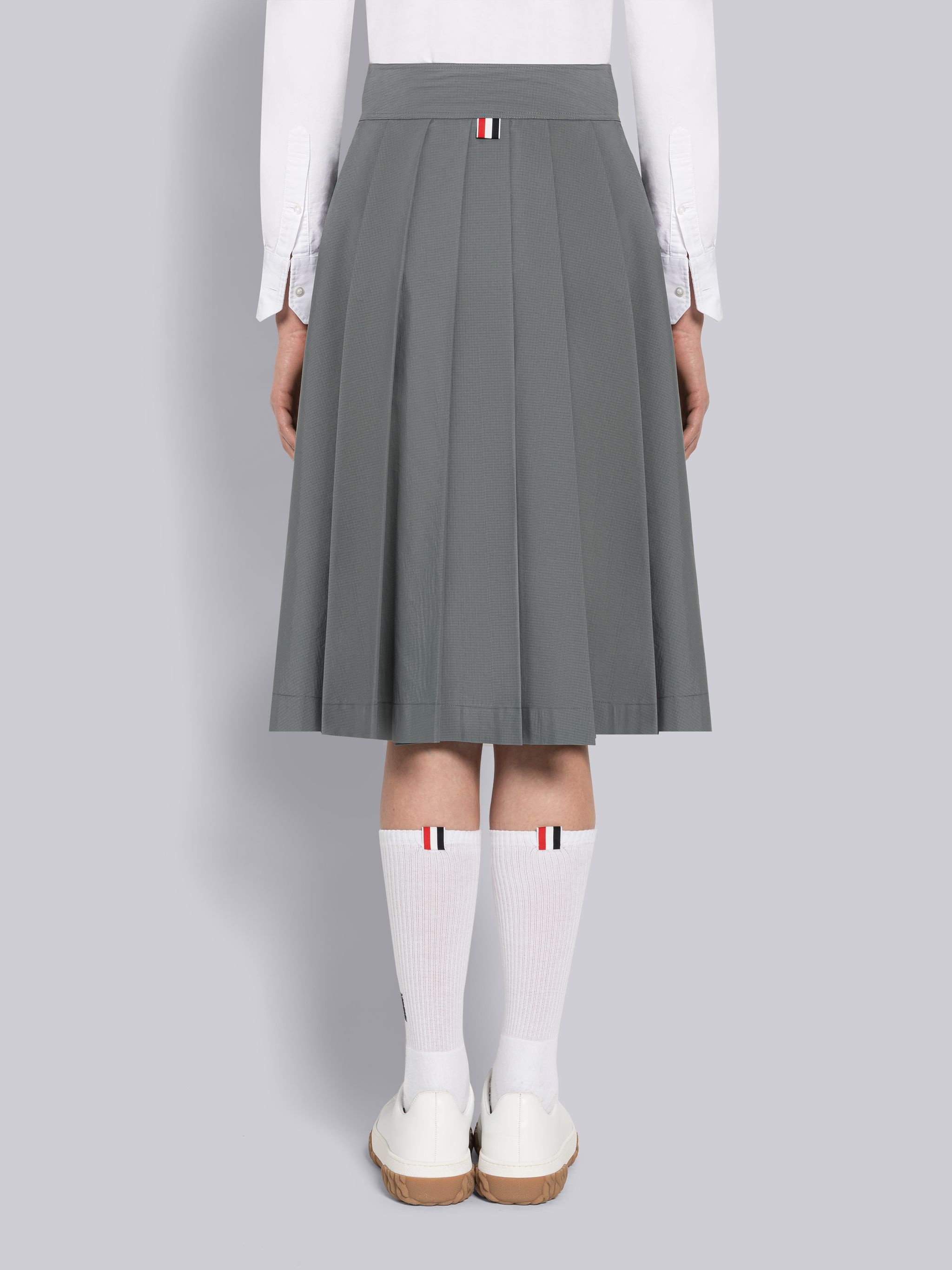 Ripstop Lace Up Pleated Knee Length Skirt - 3