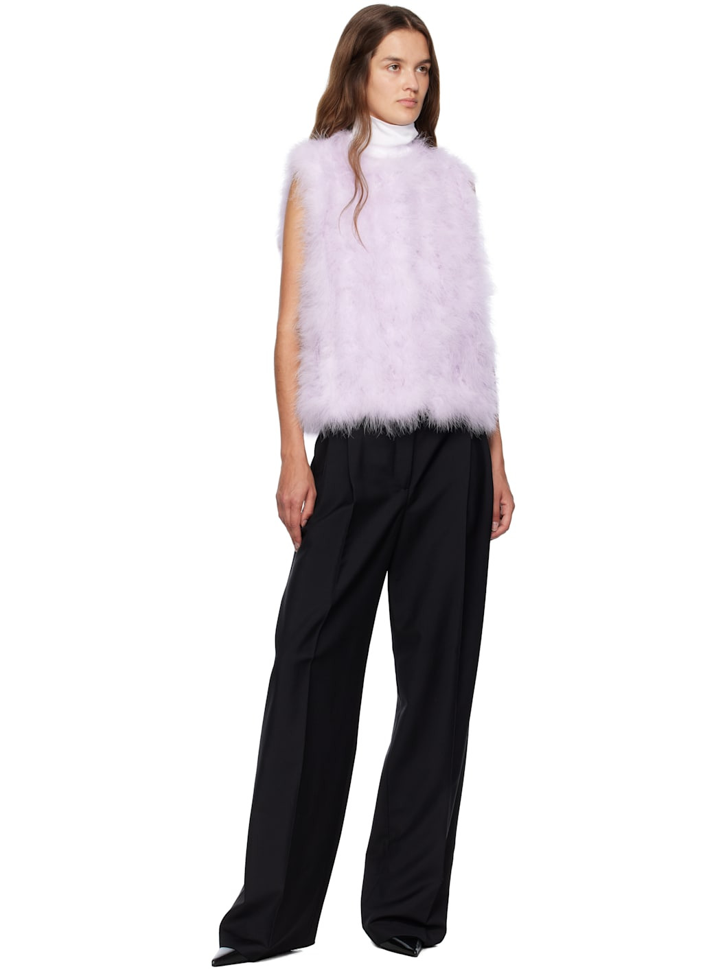 Purple Cropped Feather Vest - 4