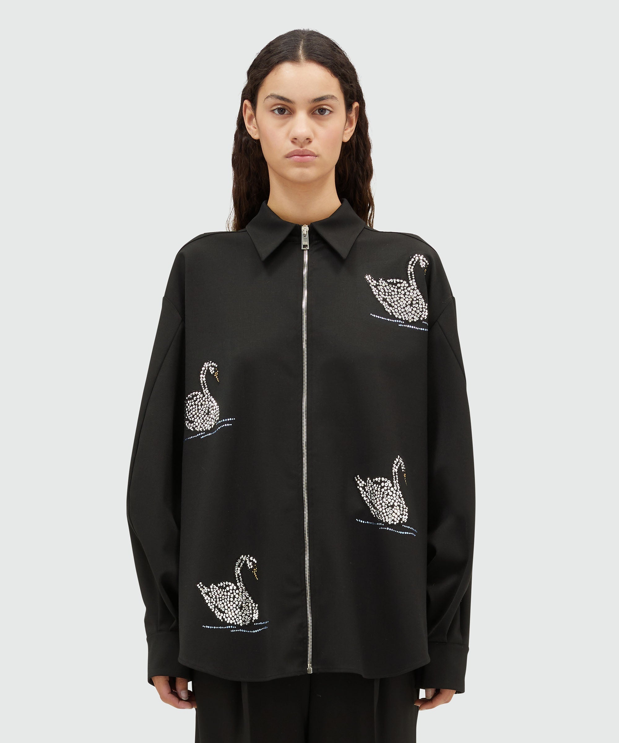 Blended wool shirt with swans - 2