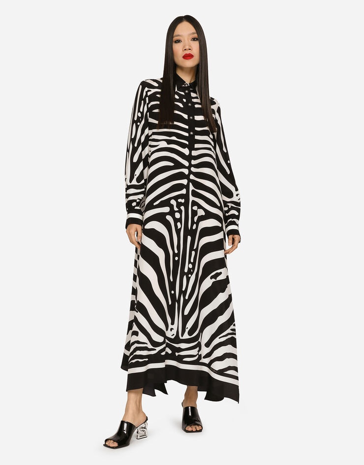 Zebra-print crepe de chine caftan - 1