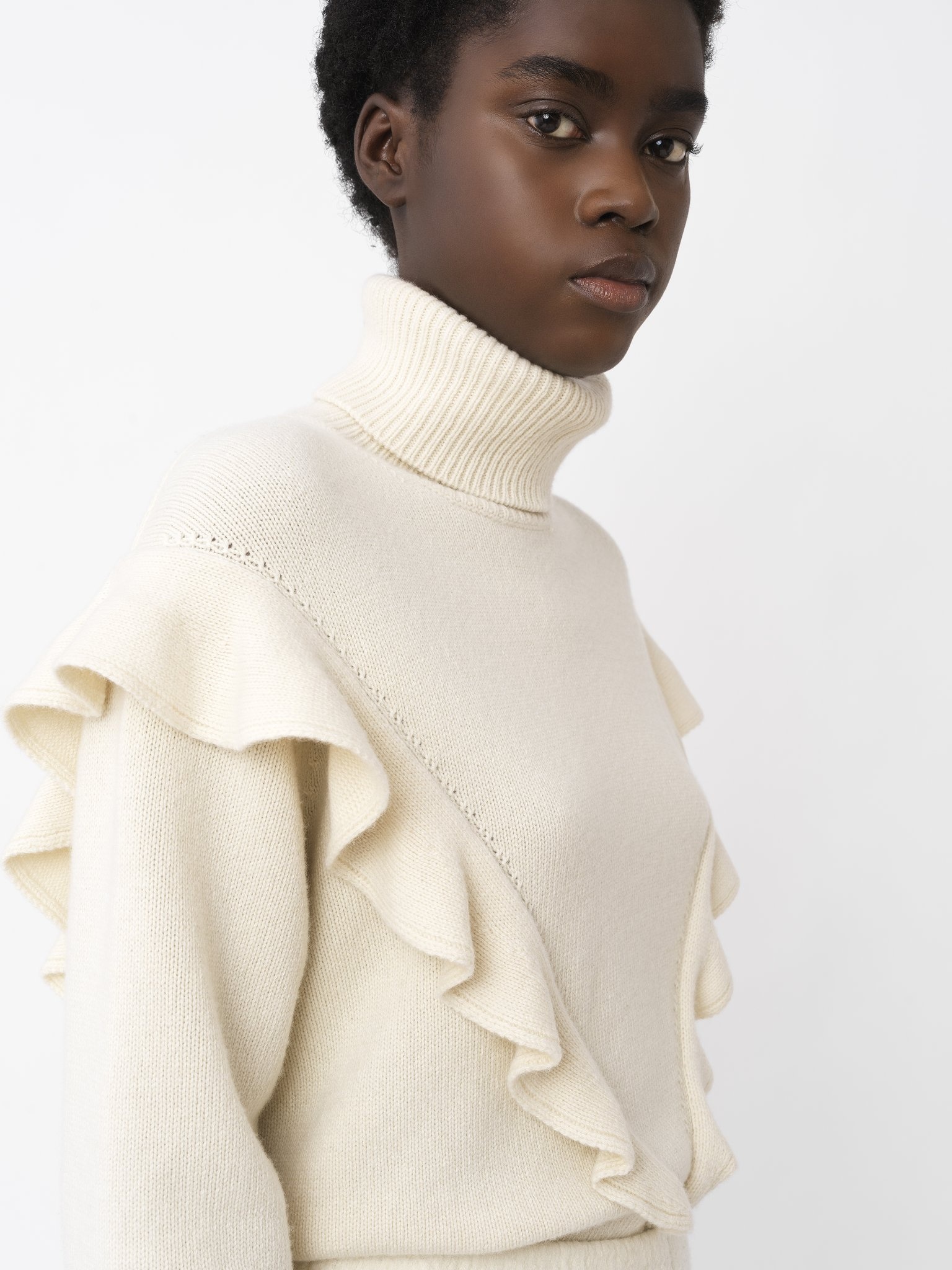 RUFFLED HIGH-NECK SWEATER - 2