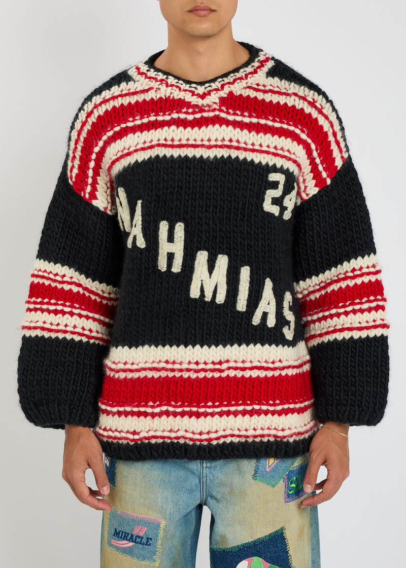 NAHMIAS Nahmias Logo Striped-intarsia Wool Jumper outlook