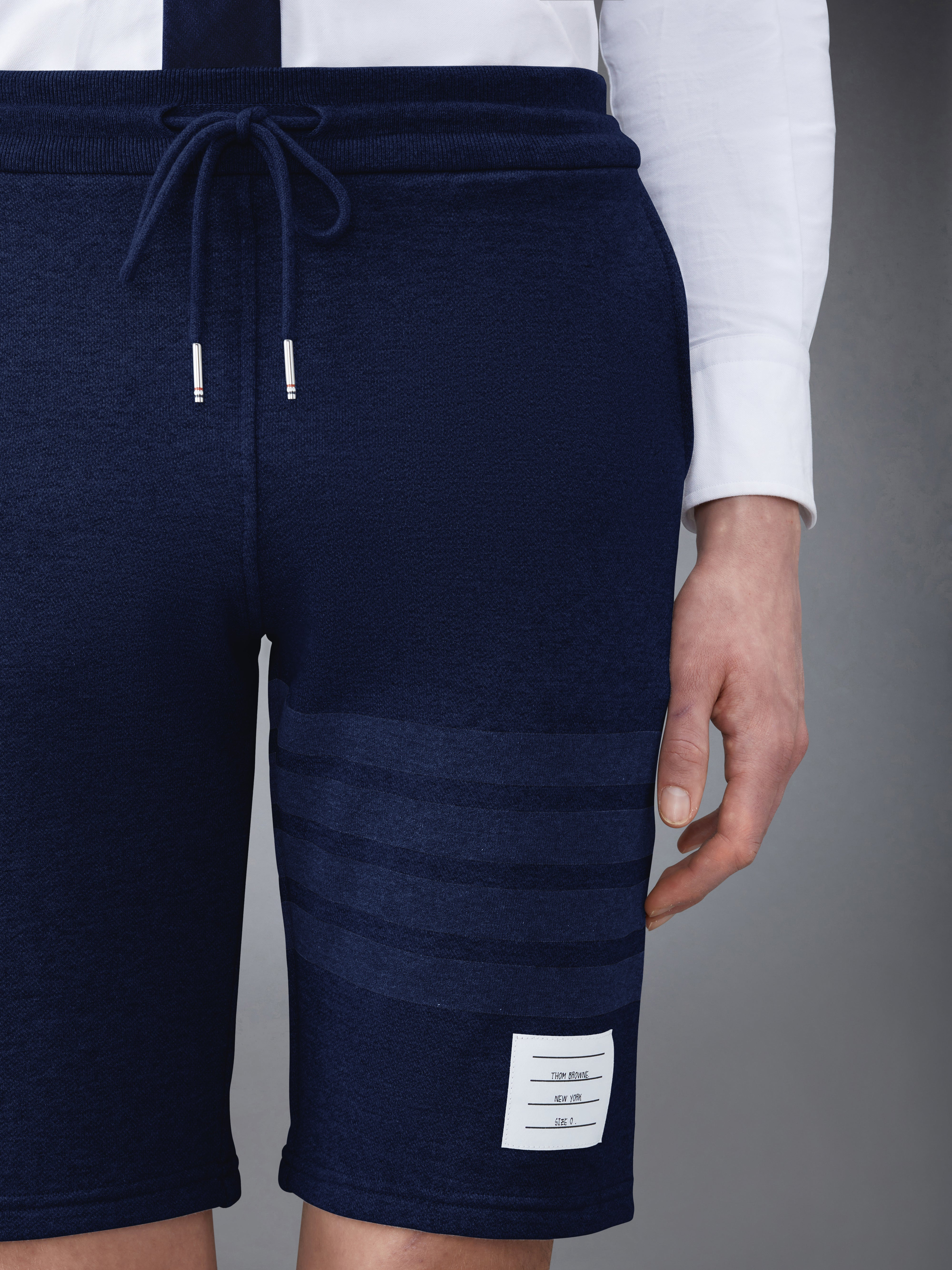 Navy Cotton Loopback Tonal 4-Bar Sweat Shorts - 5