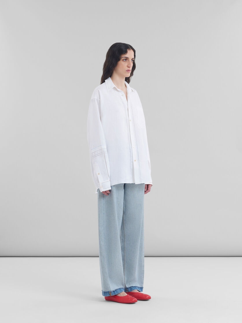 WHITE LINEN SHIRT WITH OPENWORK EMBROIDERY - 6