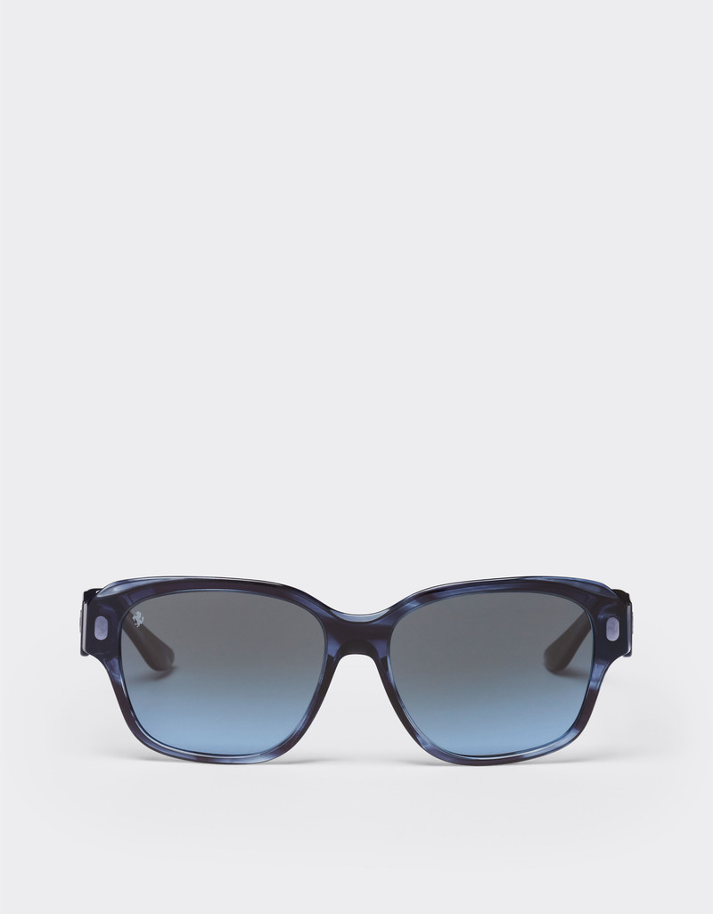 Ferrari sunglasses in striped blue acetate with polarised gradient blue lenses 1