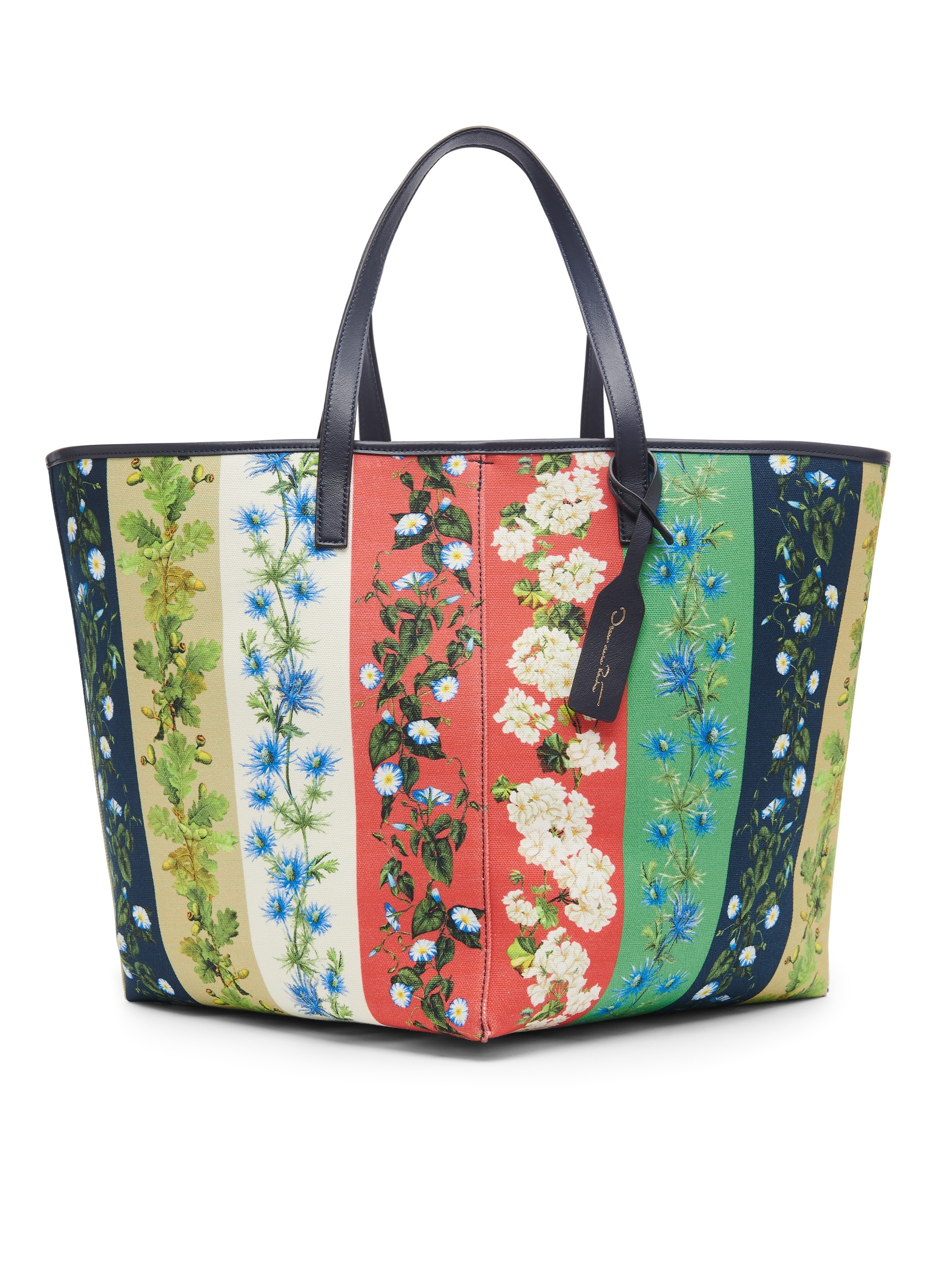 MEDIUM BOTANICAL STRIPE PRINTED SQUARE TOTE - 1