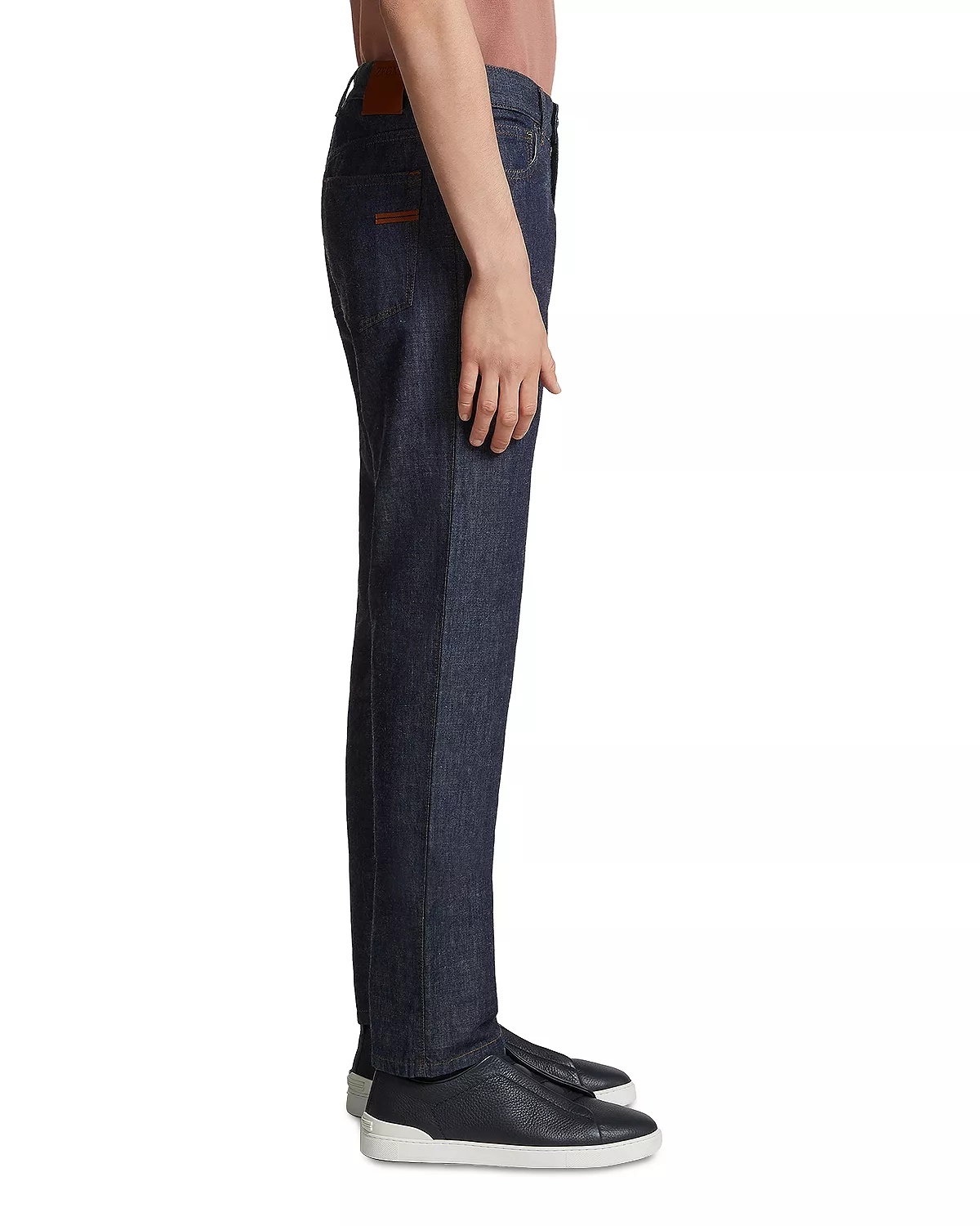 Slim Fit Cotton & Linen Jeans in Dark Blue - 3