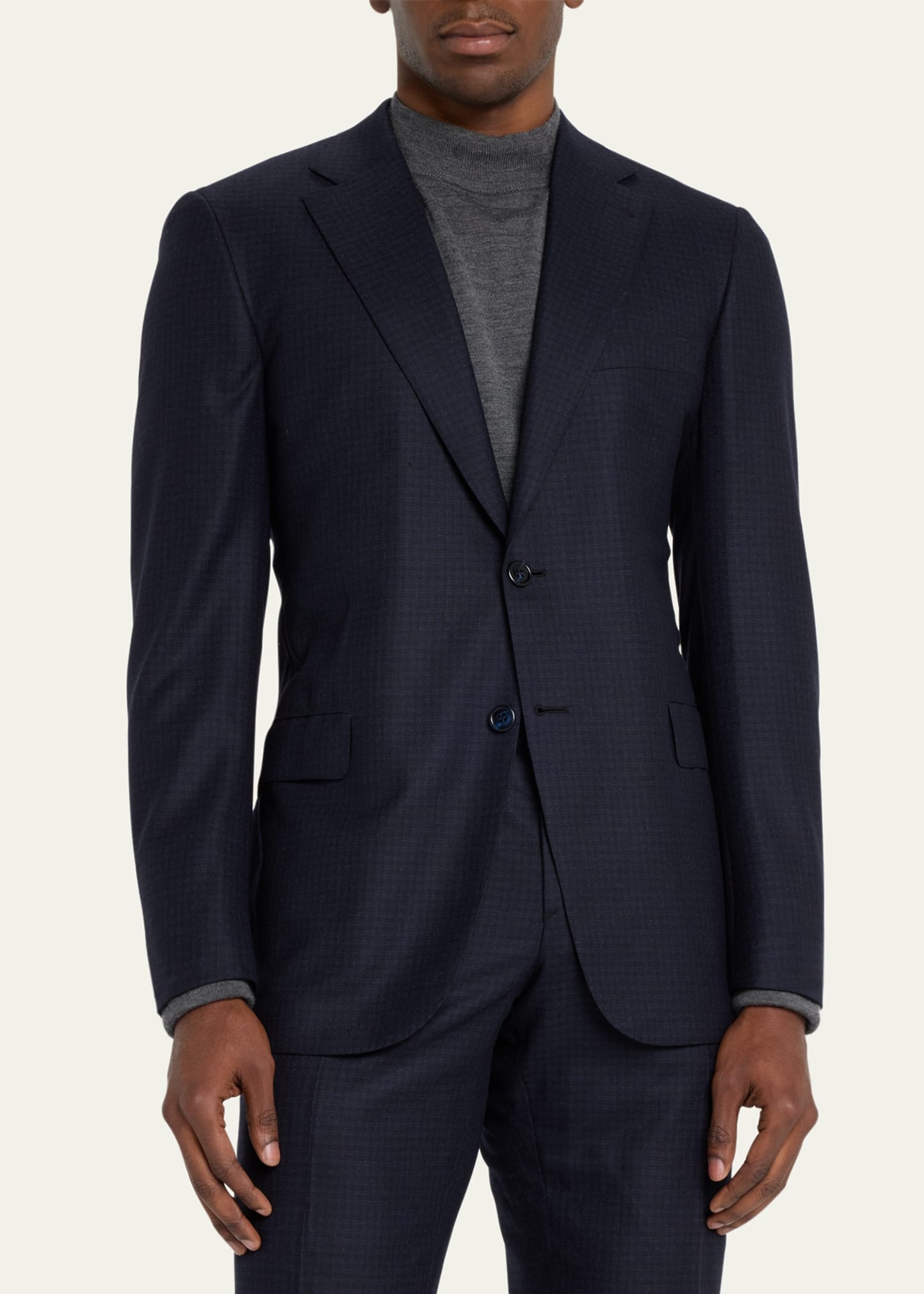 Men's Brun Wool Micro Check Suit - 4