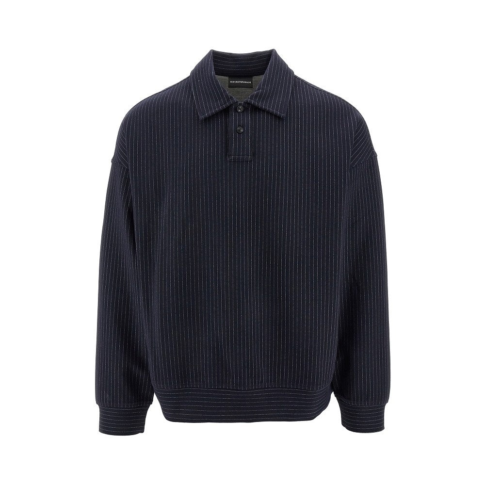 PINSTRIPED SWEATSHIRT WITH POLO SHIRT COLLAR - 1