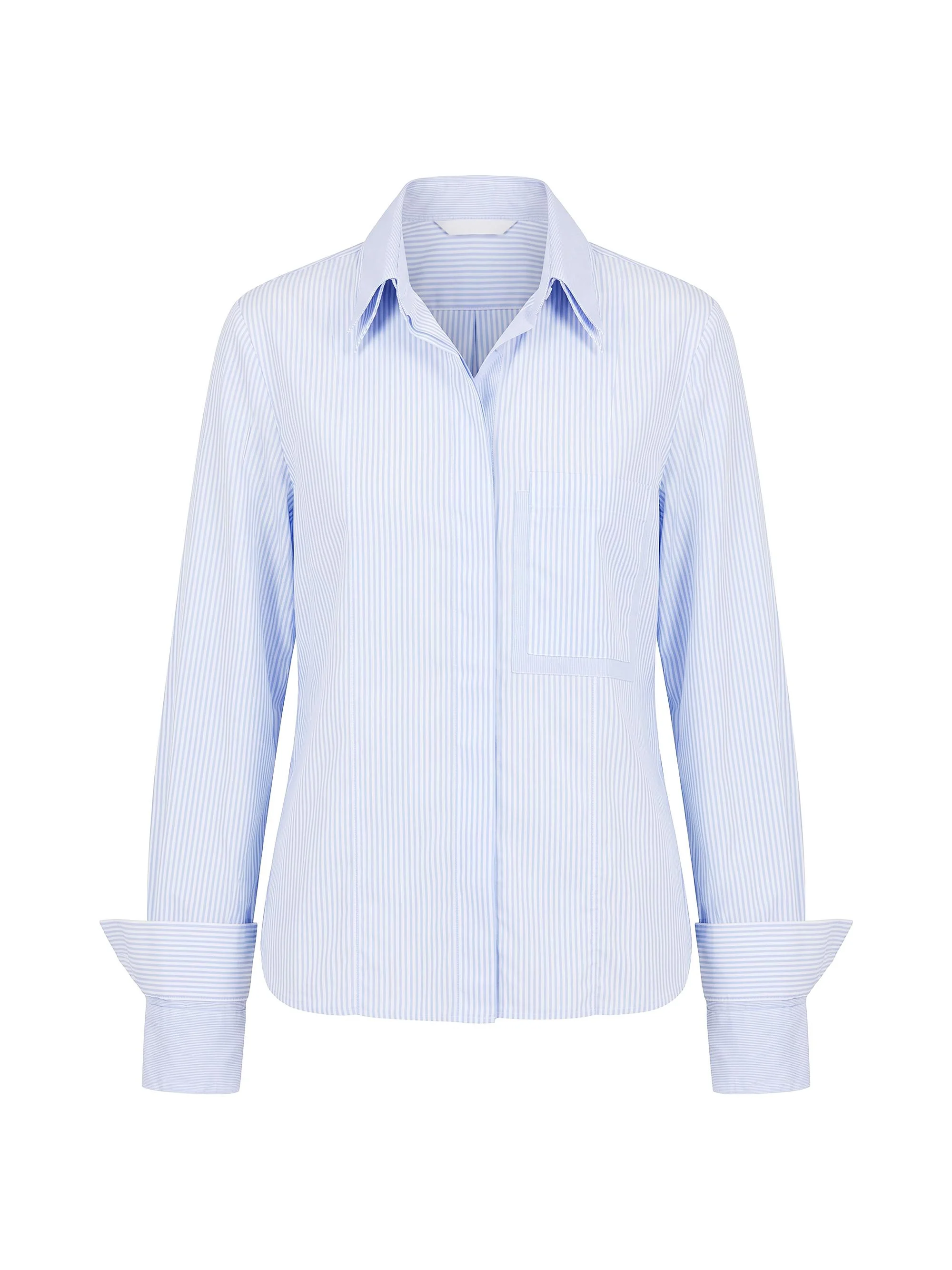 Women's Double-Layer Boyfriend Shirt - Blue White - 1