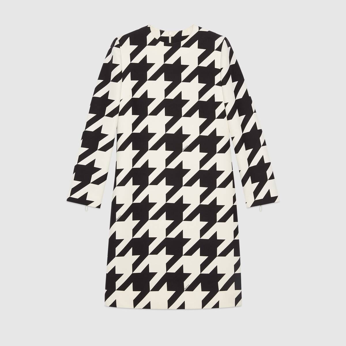 Short houndstooth print wool silk dress - 1