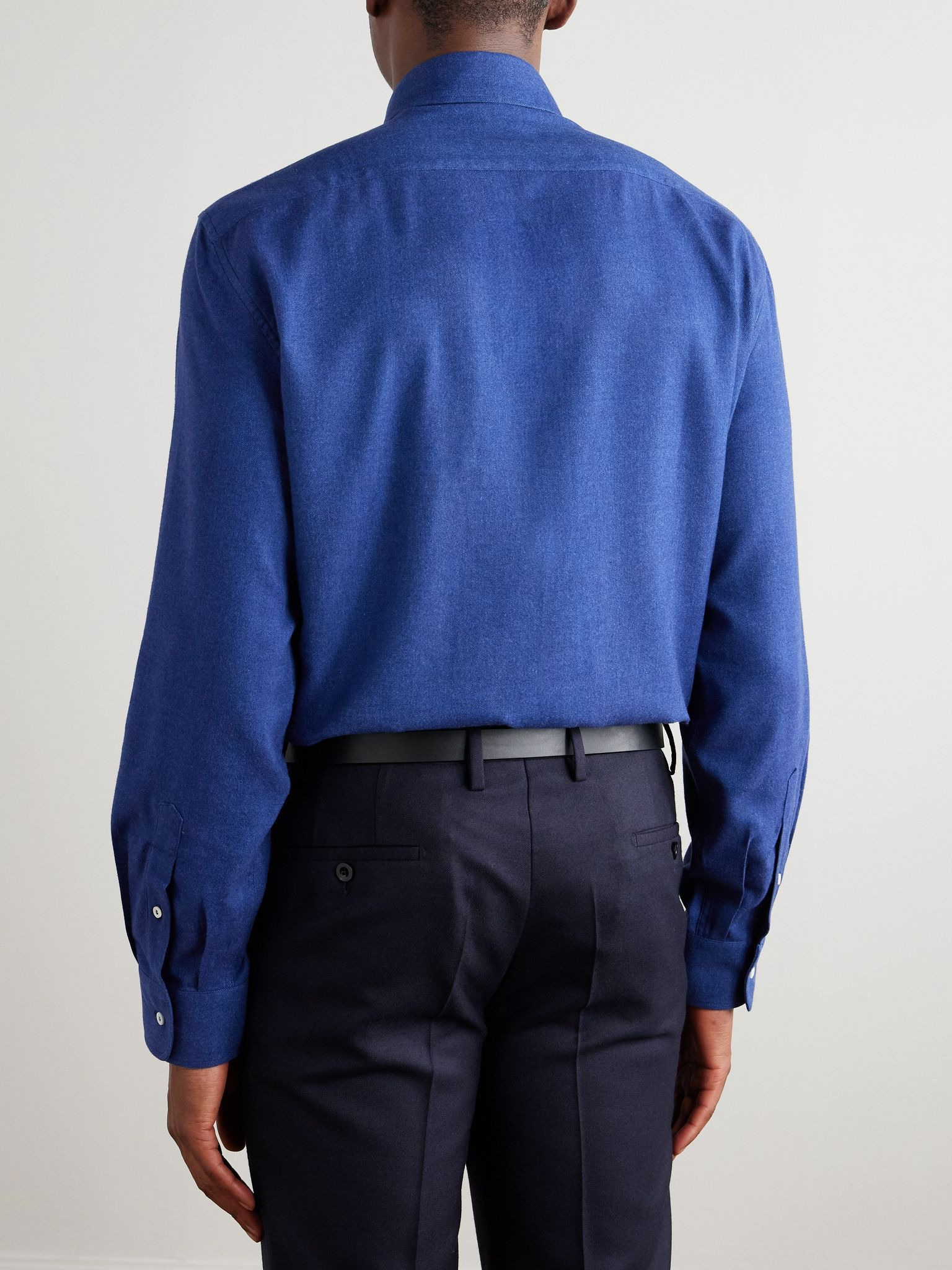Herringbone Cotton and Lyocell-Blend Shirt Blue - 3