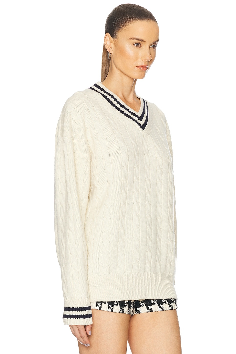 Slouchy Cricket V-Neck Cable Sweater - 2