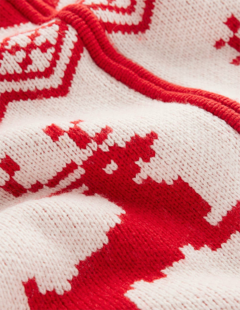Zip Up Jacquard Cardigan-Poppy Red Reindeer 1