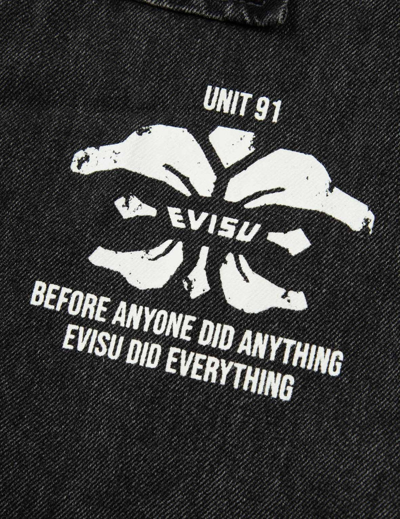 KAMON PRINT AND LOGO EMBROIDERY LOOSE FIT DENIM SHIRT 9