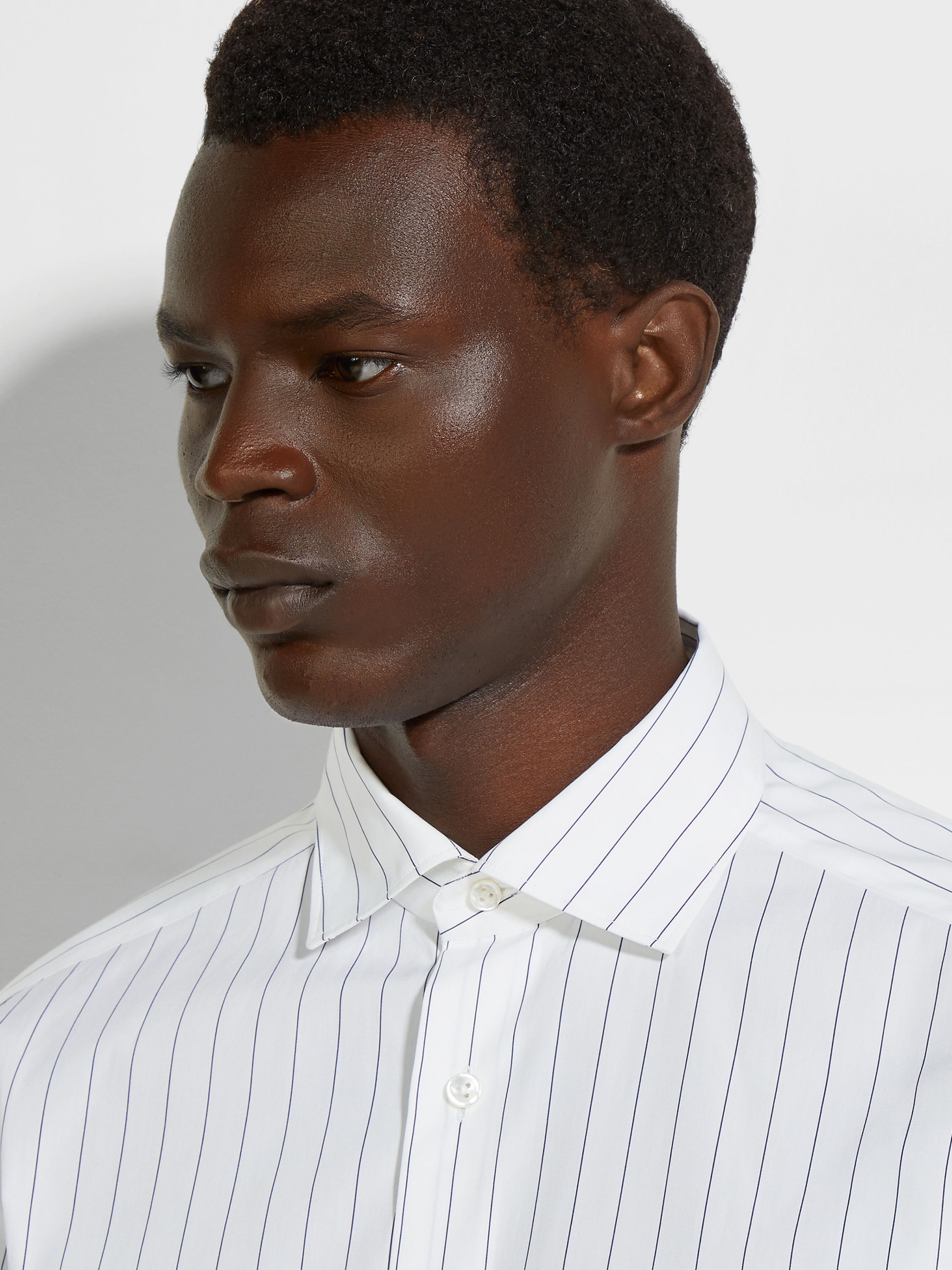 WHITE AND NAVY BLUE MACRO-STRIPED CENTOVENTIMILA COTTON SHIRT - 3