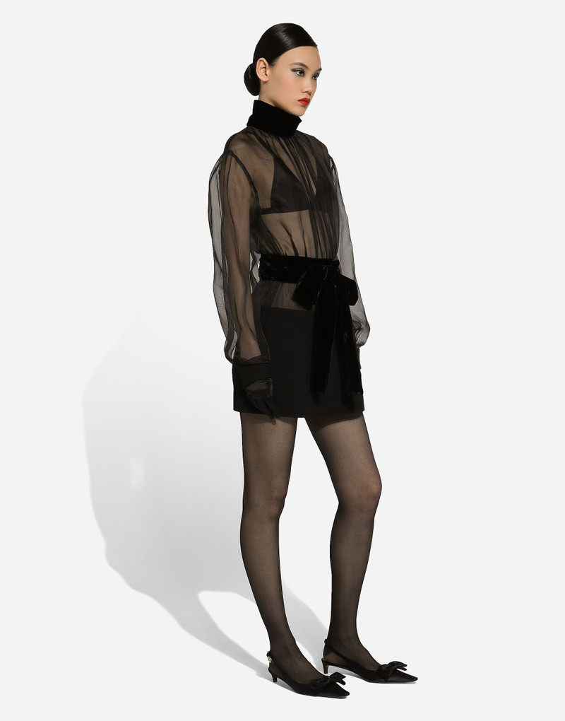 Short wool crepe and organza dress 8