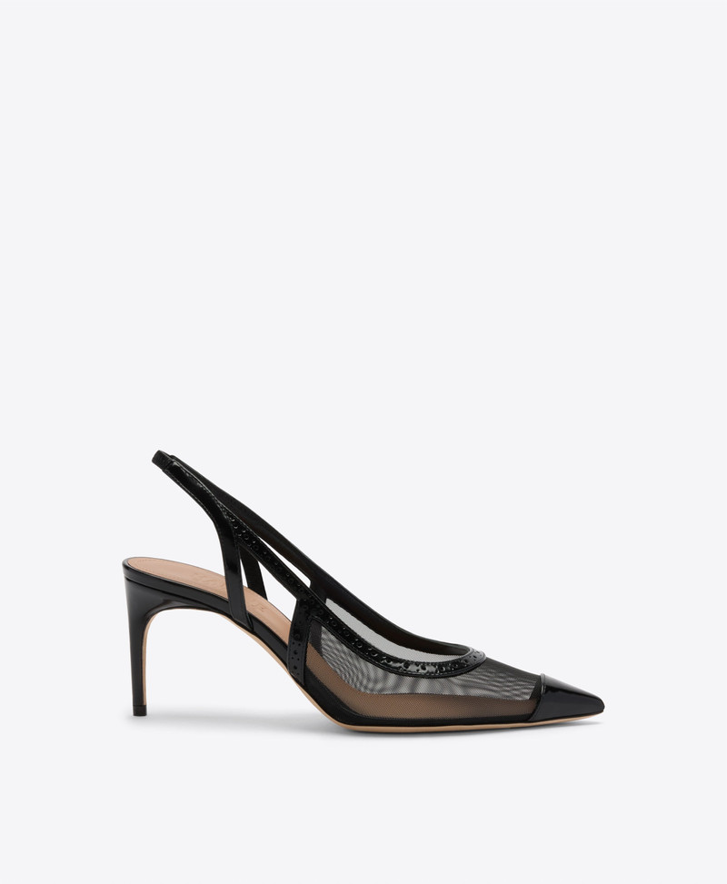 Aubrey 70 Black Mesh Slingbacks 1