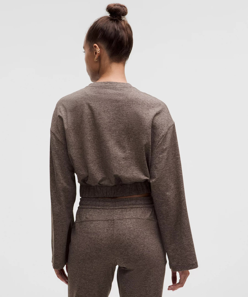 Soft Jersey Relaxed Cinchable Crewneck Long-Sleeve Shirt 3