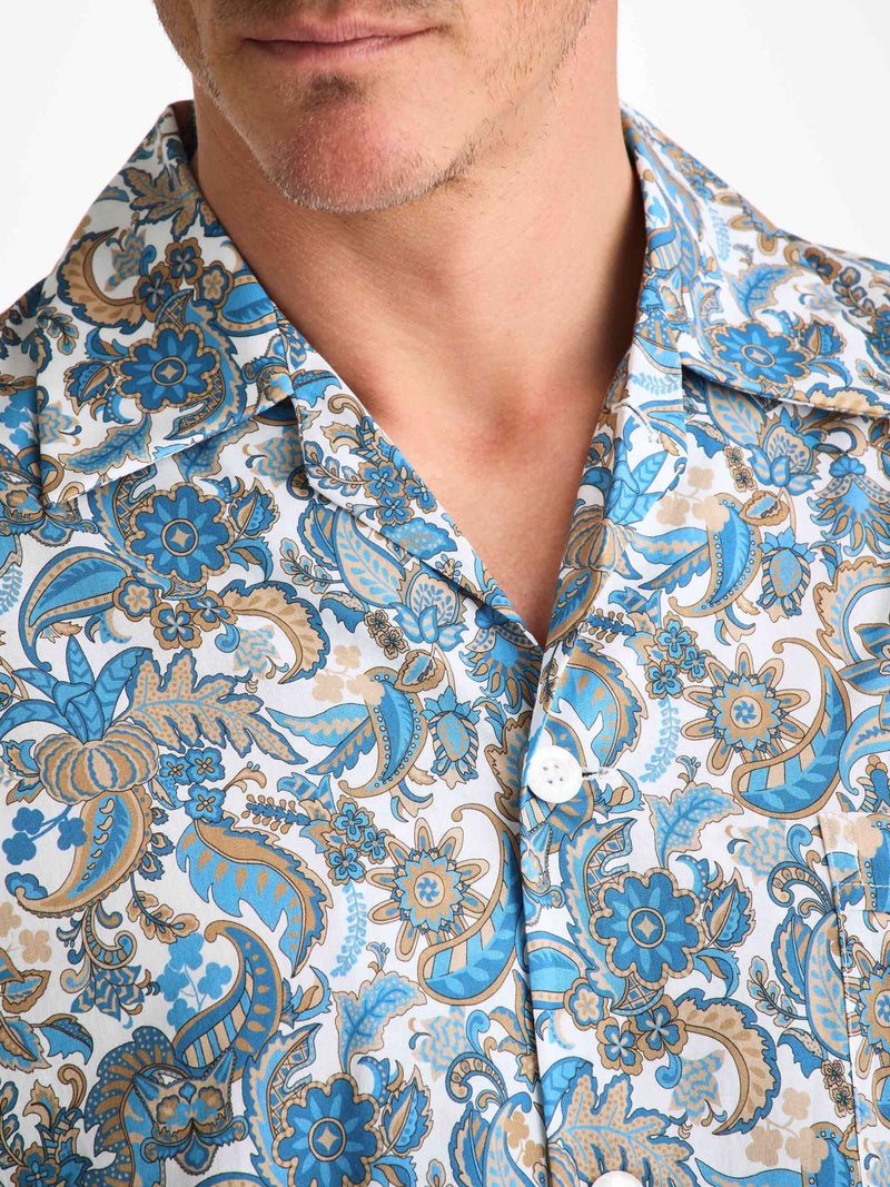 Men's Classic Fit Pajamas Cotton Batiste White Jungle Paisley Print - 5