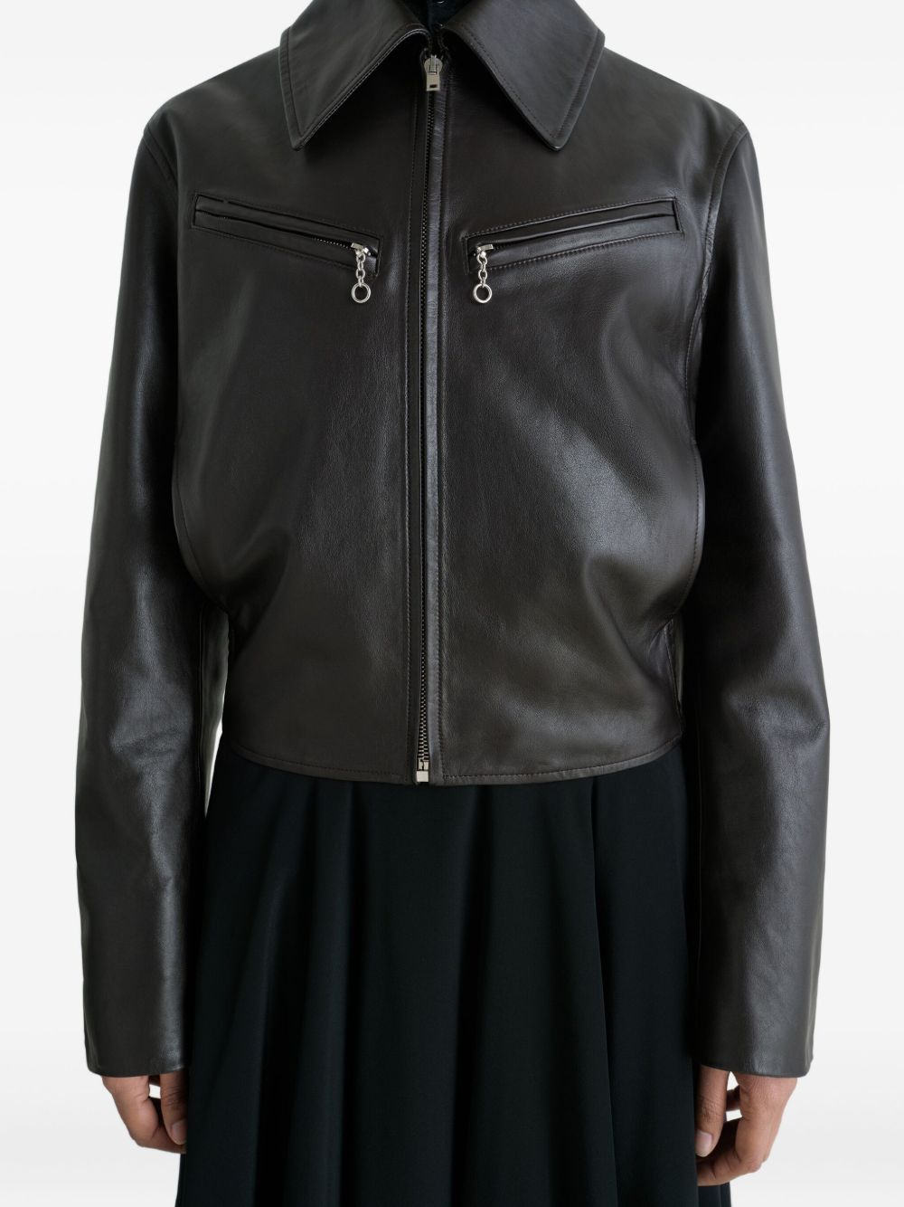 zip-front leather jacket - 3