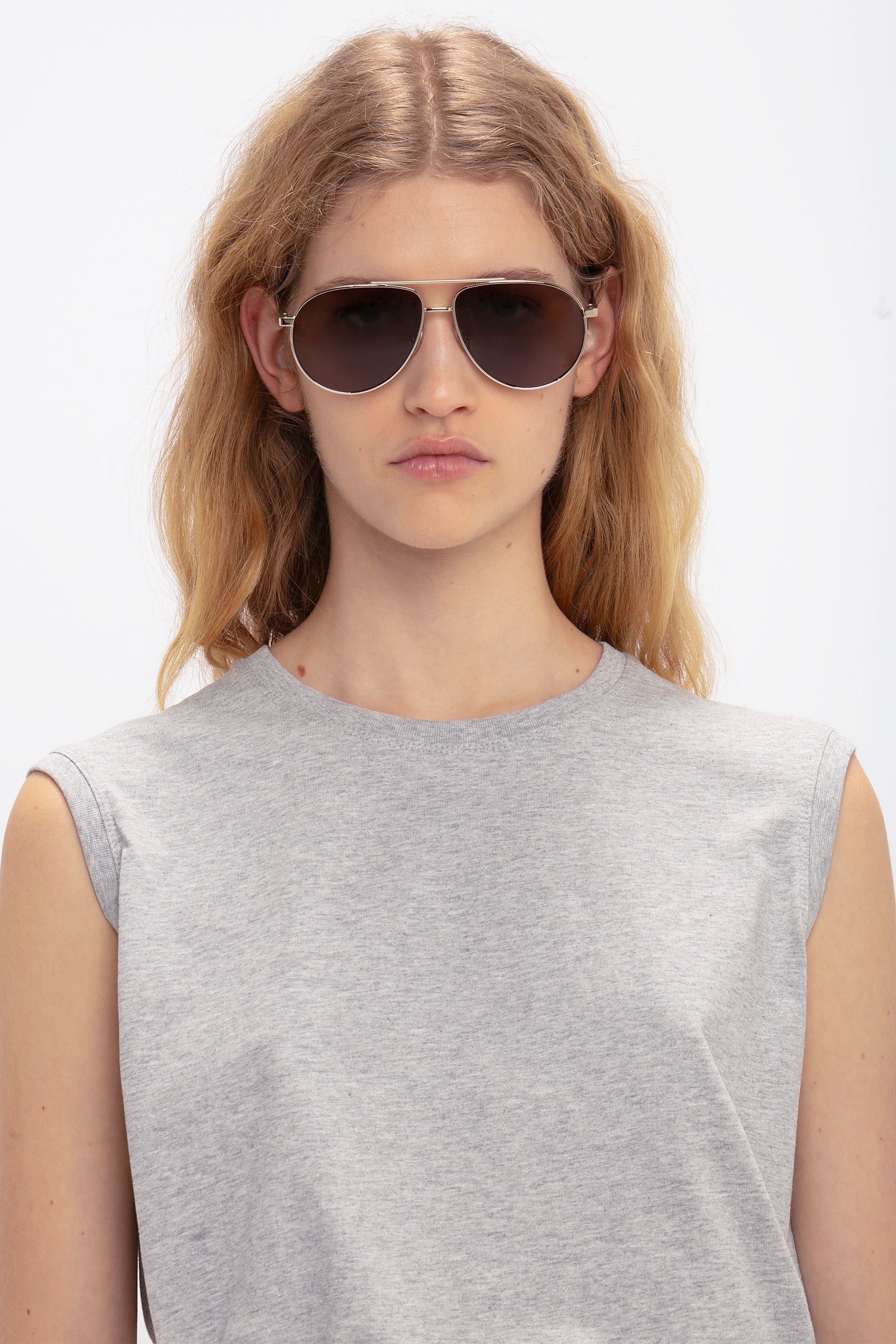 V Metal Pilot Sunglasses In Gold-Khaki - 3