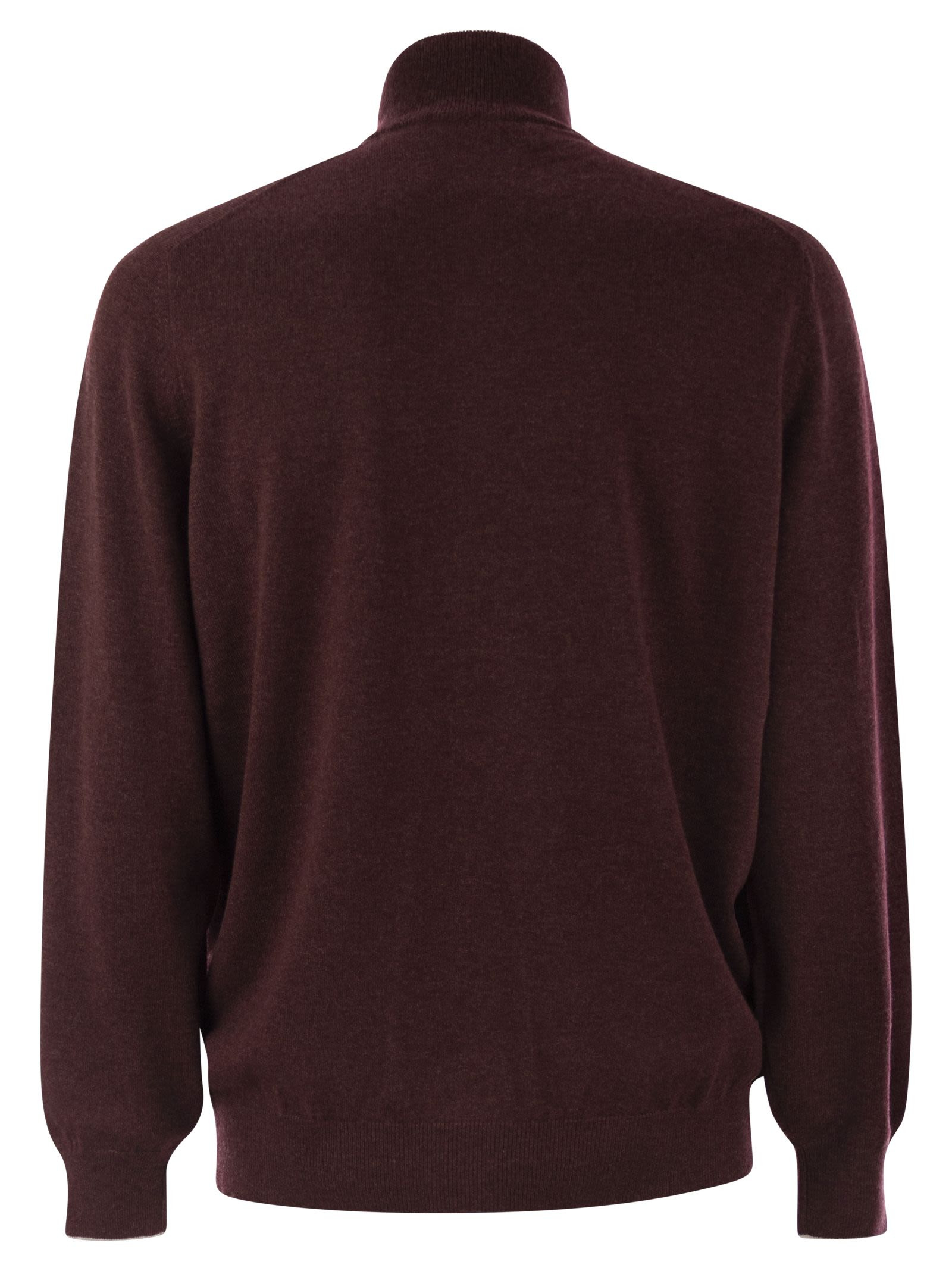 Brunello Cucinelli Men High-Necked Cashmere Sweater With Zip Opening - 2