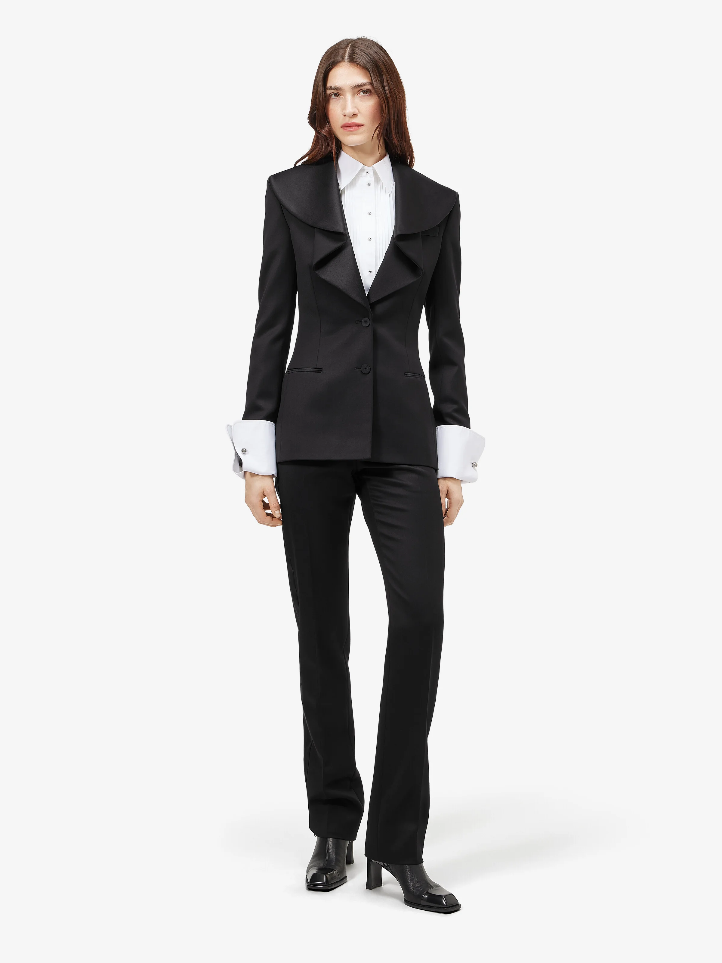 Women's Waterfall Collar Single-breasted Jacket in Black - 1